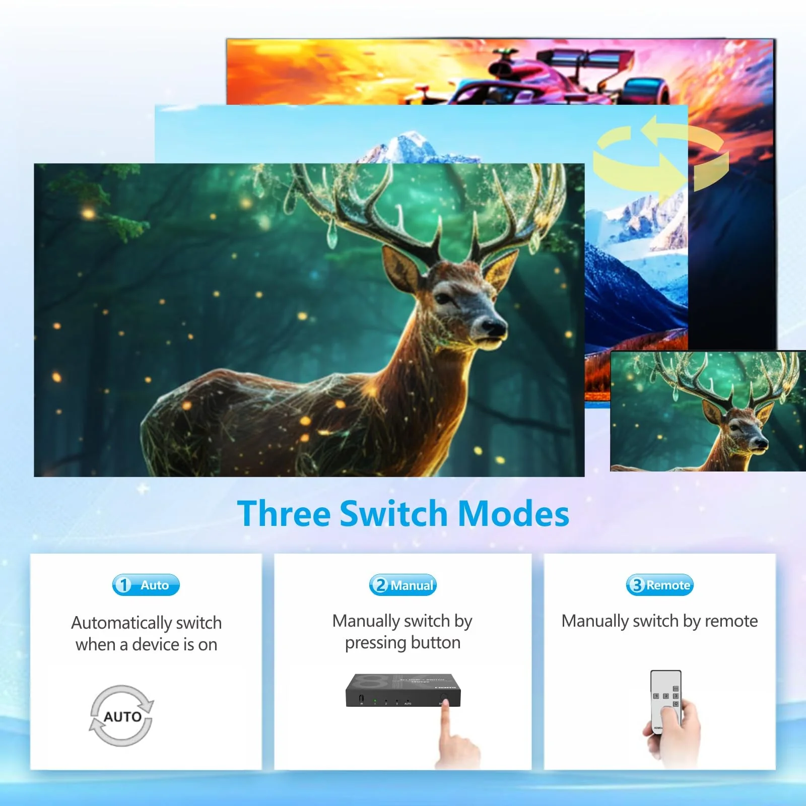 8K HDMI Switch 3 in 1 Out 4K@120Hz HDMI Switcher Support HDR10+, Dolby Vision, Dolby Atmos, VRR, ALLM, CEC - Image 5