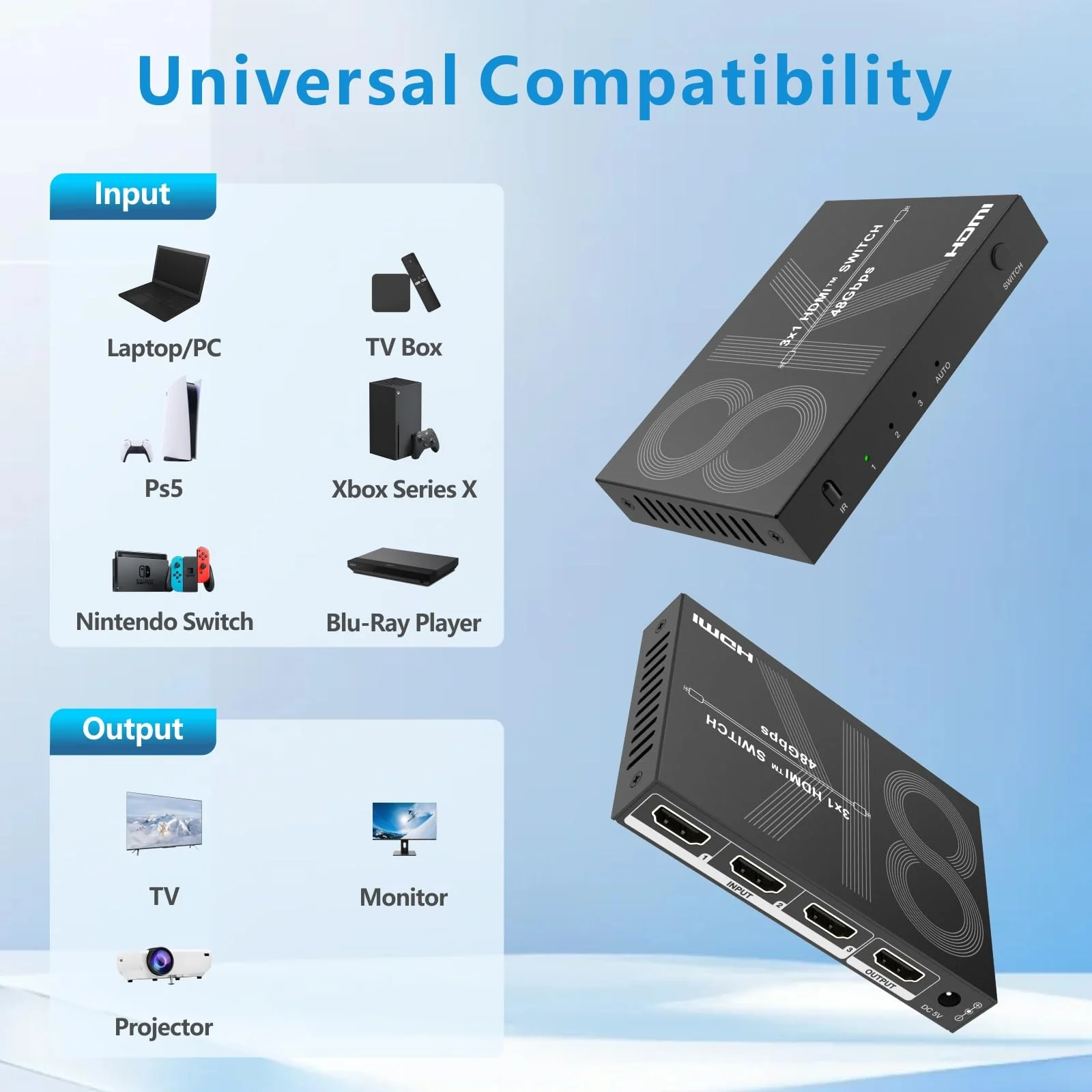 8K HDMI Switch 3 in 1 Out 4K@120Hz HDMI Switcher Support HDR10+, Dolby Vision, Dolby Atmos, VRR, ALLM, CEC - Image 6