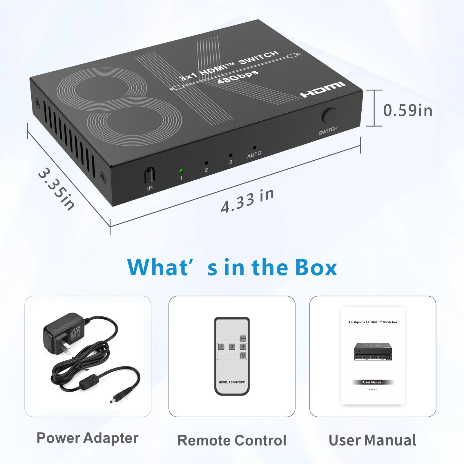 8K HDMI Switch 3 in 1 Out 4K@120Hz HDMI Switcher Support HDR10+, Dolby Vision, Dolby Atmos, VRR, ALLM, CEC - Image 7
