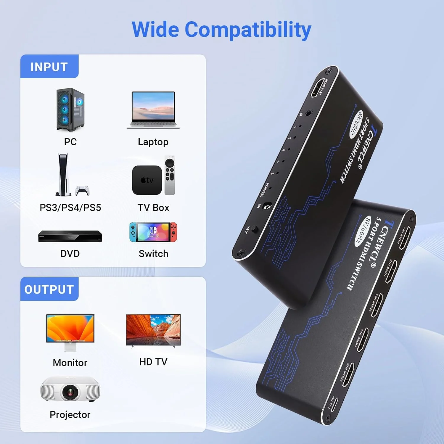 8K HDMI Switch 5 in 1 Out, HDMI Hub 8K@60Hz 4K@120Hz, HDMI 2.1 Selector Compatible with PS5 PS4 Xbox PC - Image 6