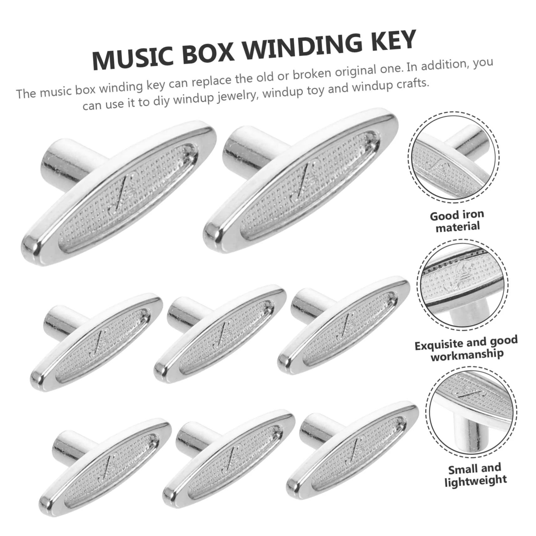 8pcs Music Box Knob Musical Mechanism Key Snow Globe Repair Kit Musical Movements Windup Jewelry Toy Key Music Jewelry Toys Winding Keys for Windup Metal Iron Replace to Rotate Silver 2.5x1cm - Image 3
