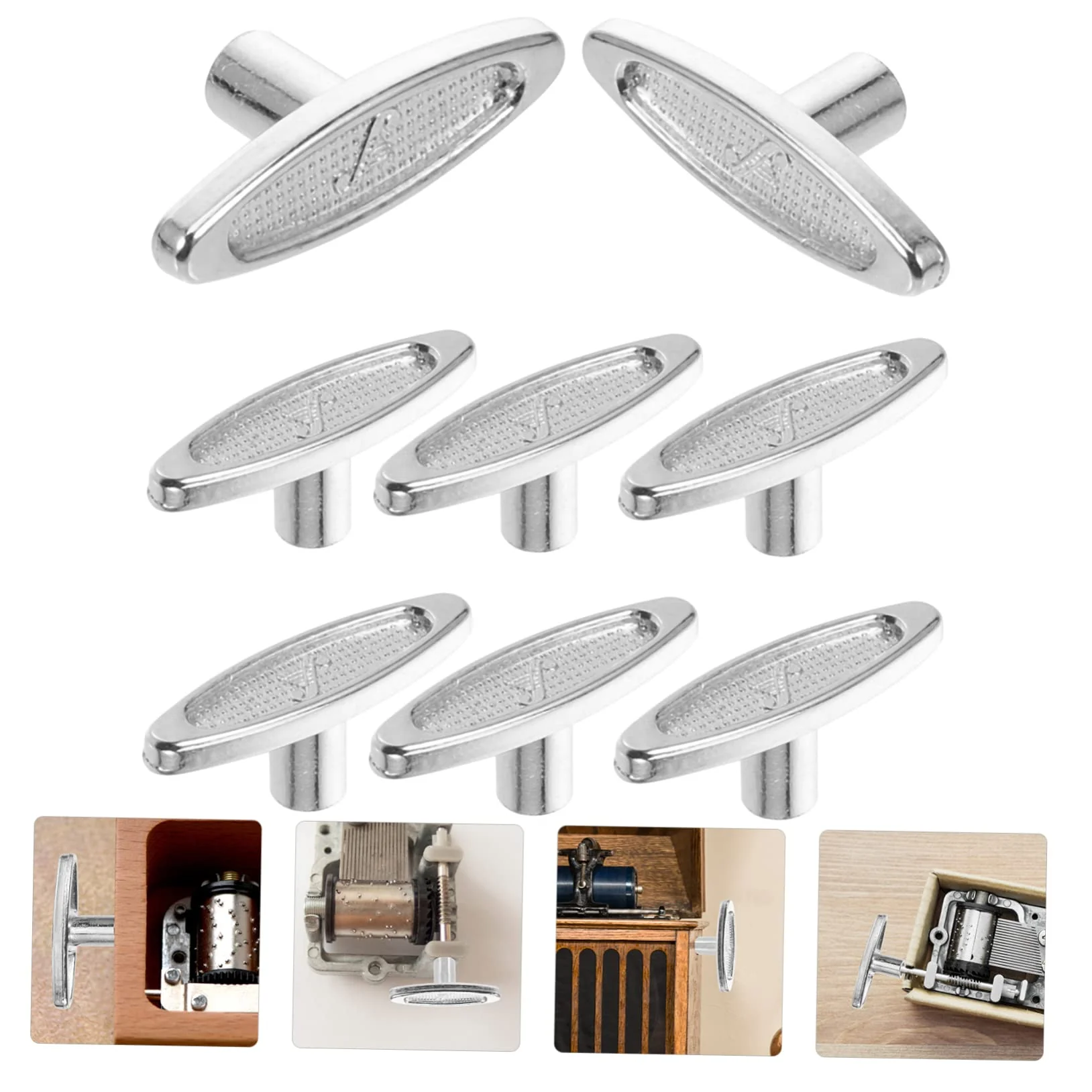 8pcs Music Box Knob Musical Mechanism Key Snow Globe Repair Kit Musical Movements Windup Jewelry Toy Key Music Jewelry Toys Winding Keys for Windup Metal Iron Replace to Rotate Silver 2.5x1cm - Image 4