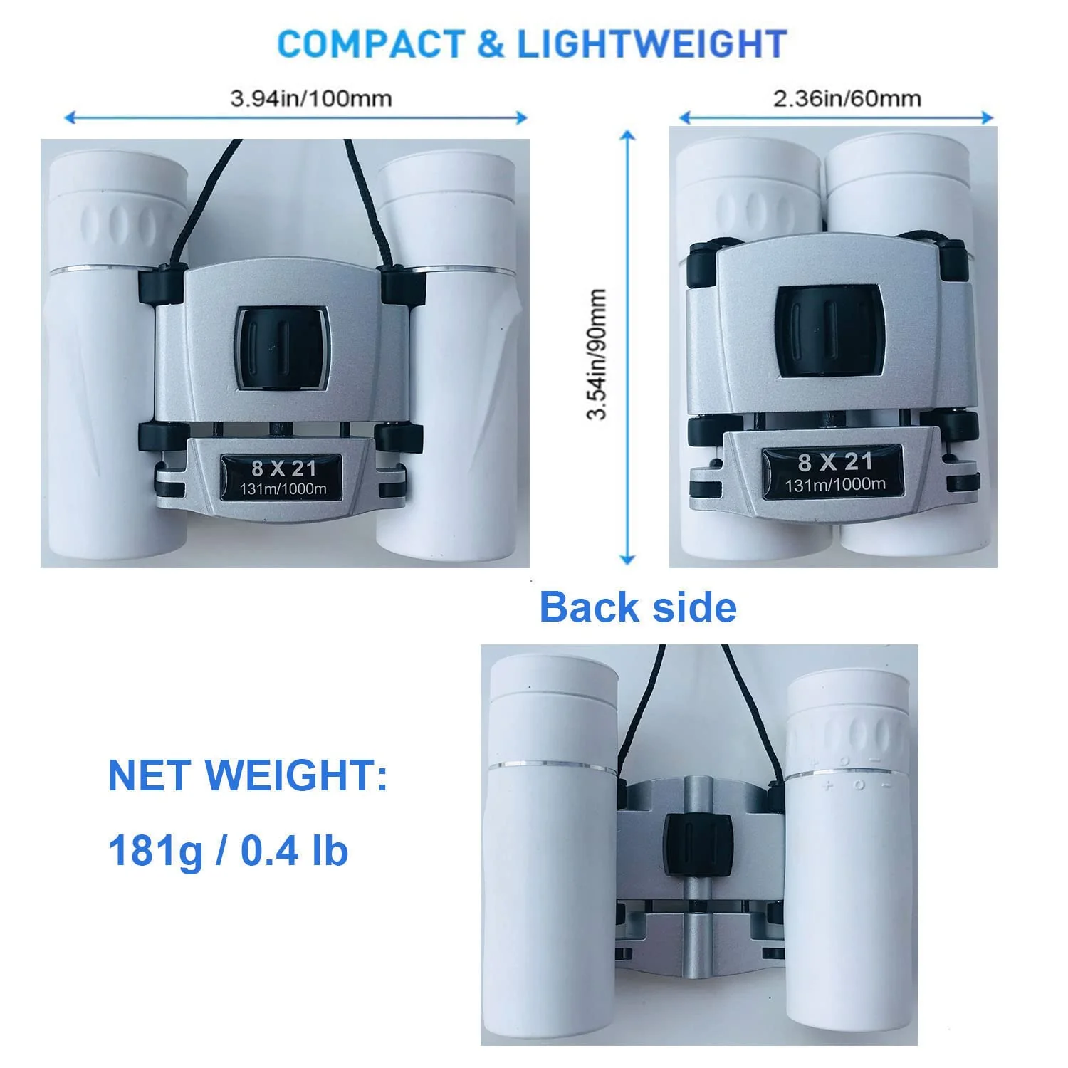 8x21 Compact Binoculars for Adults Teens, Mini Small Full Optical Binoculars for Bird Watching Opera Hiking Hunting Travel Concert (White) White - Image 3