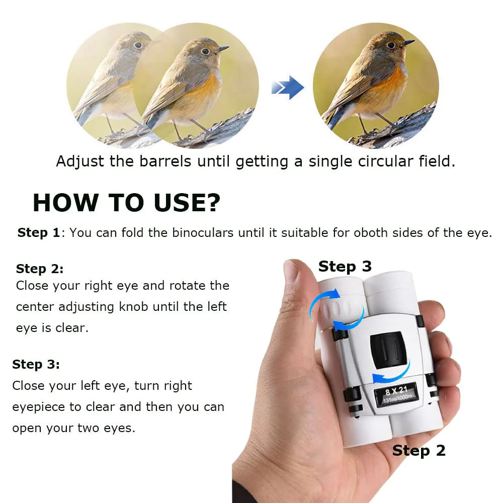 8x21 Compact Binoculars for Adults Teens, Mini Small Full Optical Binoculars for Bird Watching Opera Hiking Hunting Travel Concert (White) White - Image 4