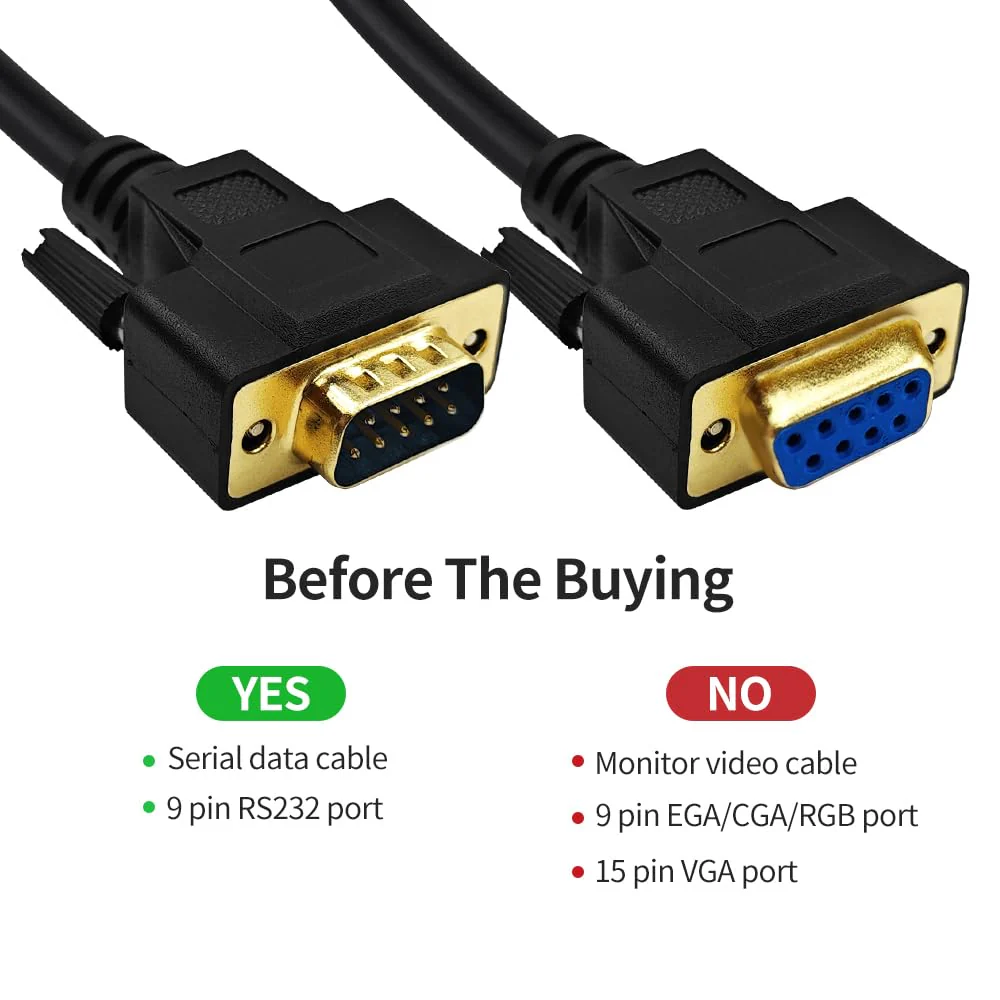 9.8 Feet(3 Meter) RS232 Null Modem Cable DB9 2 3 Cross TX RX Line Double Shielded(Metal Braiding&AL-foil) Female to Male, Black, SC902X09FM 9.8 feet(3 meter) - Image 2