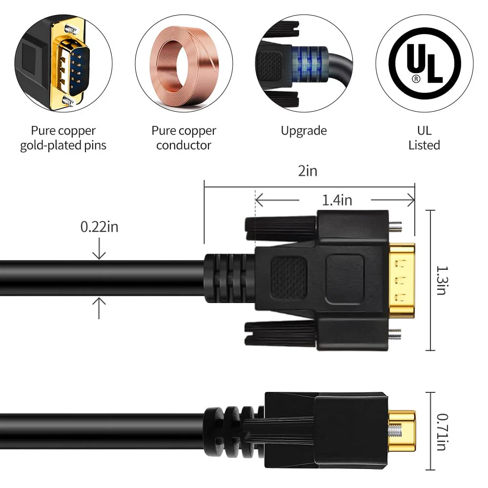 9.8 Feet(3 Meter) RS232 Null Modem Cable DB9 2 3 Cross TX RX Line Double Shielded(Metal Braiding&AL-foil) Female to Male, Black, SC902X09FM 9.8 feet(3 meter) - Image 4