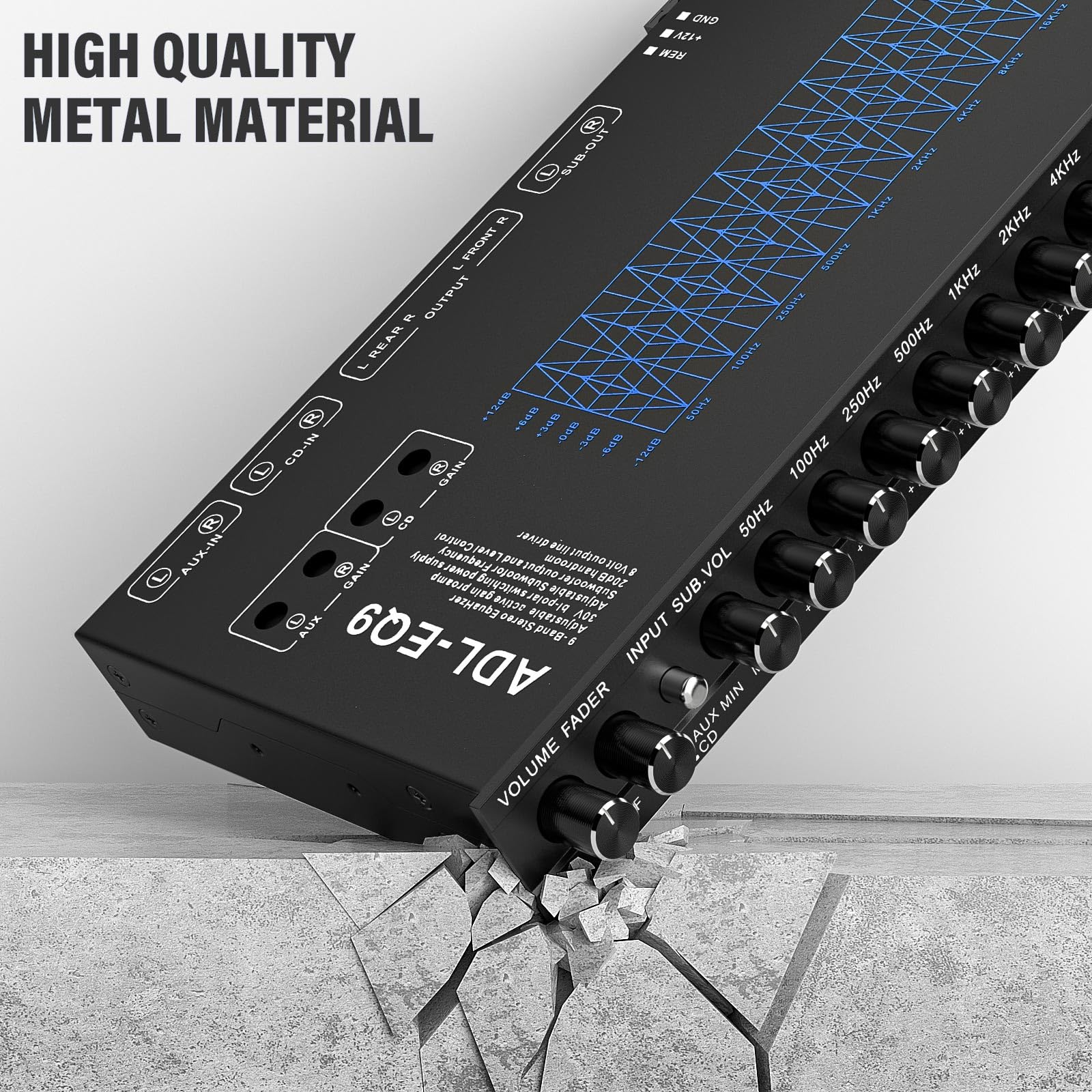 9-Band Car Audio Equalizer, Car Graphic Equalizer EQ W/Front, Rear +Sub Output, 8V RMS Line Driver, Frequency Adjustable Audio Output for Car, Boat W/CD/AUX Input, White Light Illumination 9 - Band - Image 2