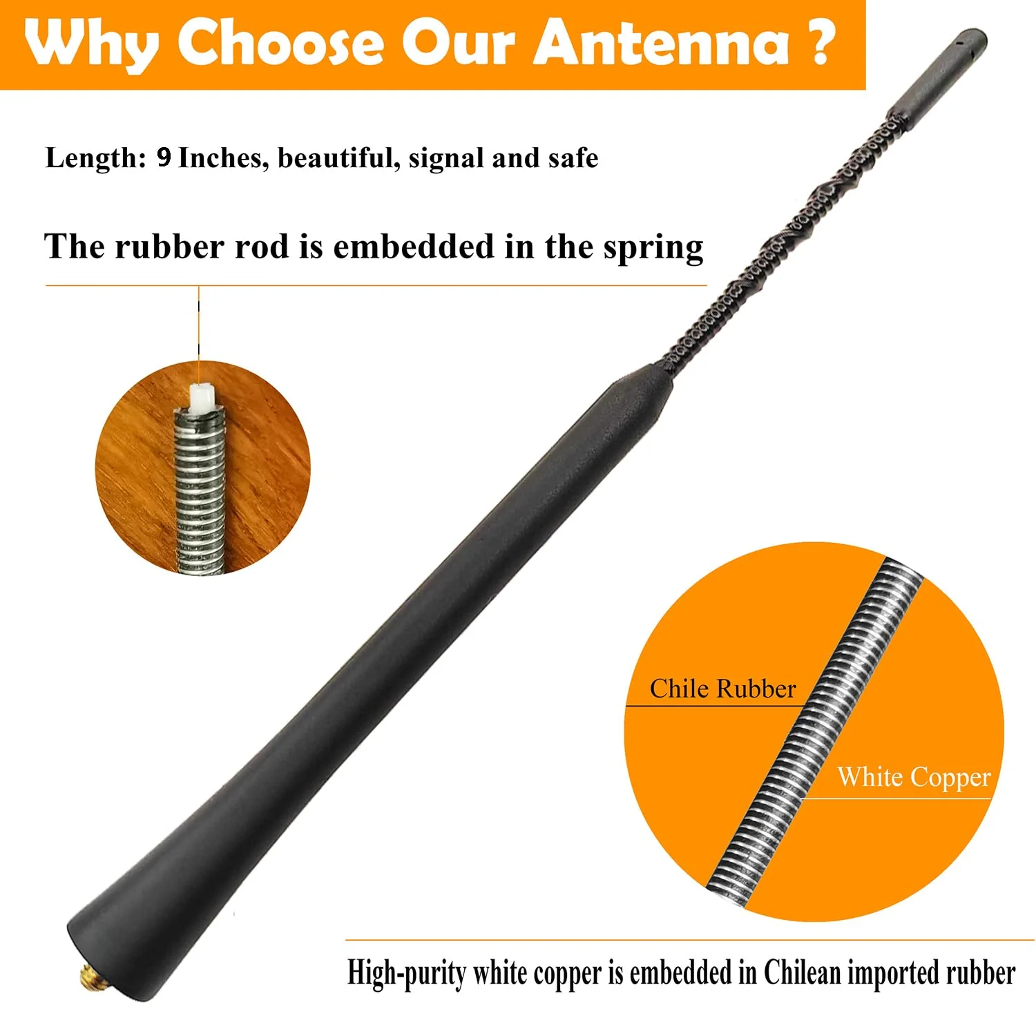 9 Inch Antenna for Jeep Liberty (2008-2010), Jeep Liberty Antenna, Flexible Rubber Antenna Replacement Mast for Jeep Liberty 2008 2009 2010 - Image 2