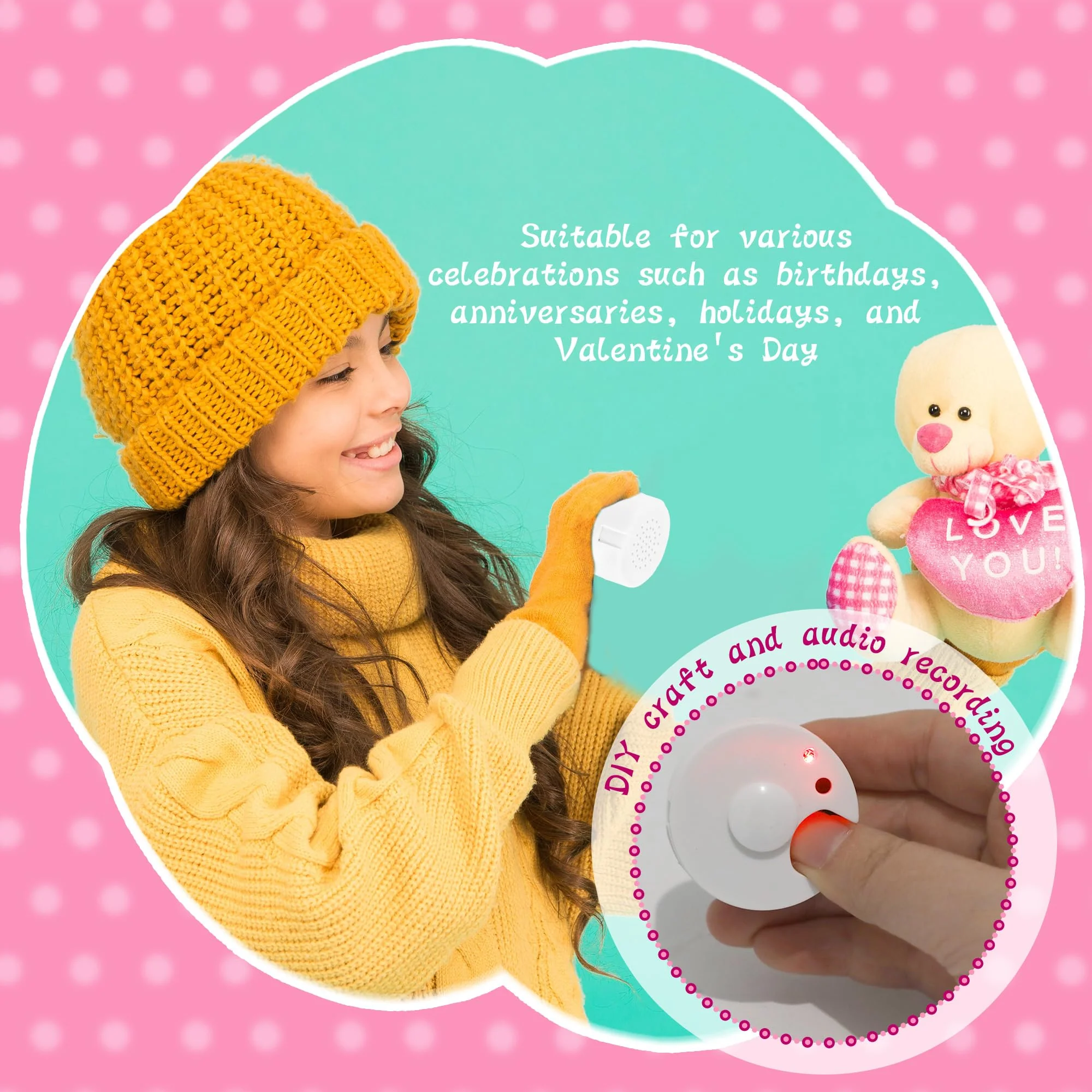 9 Pcs Voice Recorder Recordable Sound Module for Stuffed Animal Bear Doll Plush Toy Pillow Device Record Custom Message Music Recording Button Box DIY Crafts Birthday (30 Seconds) 30 Seconds - Image 6