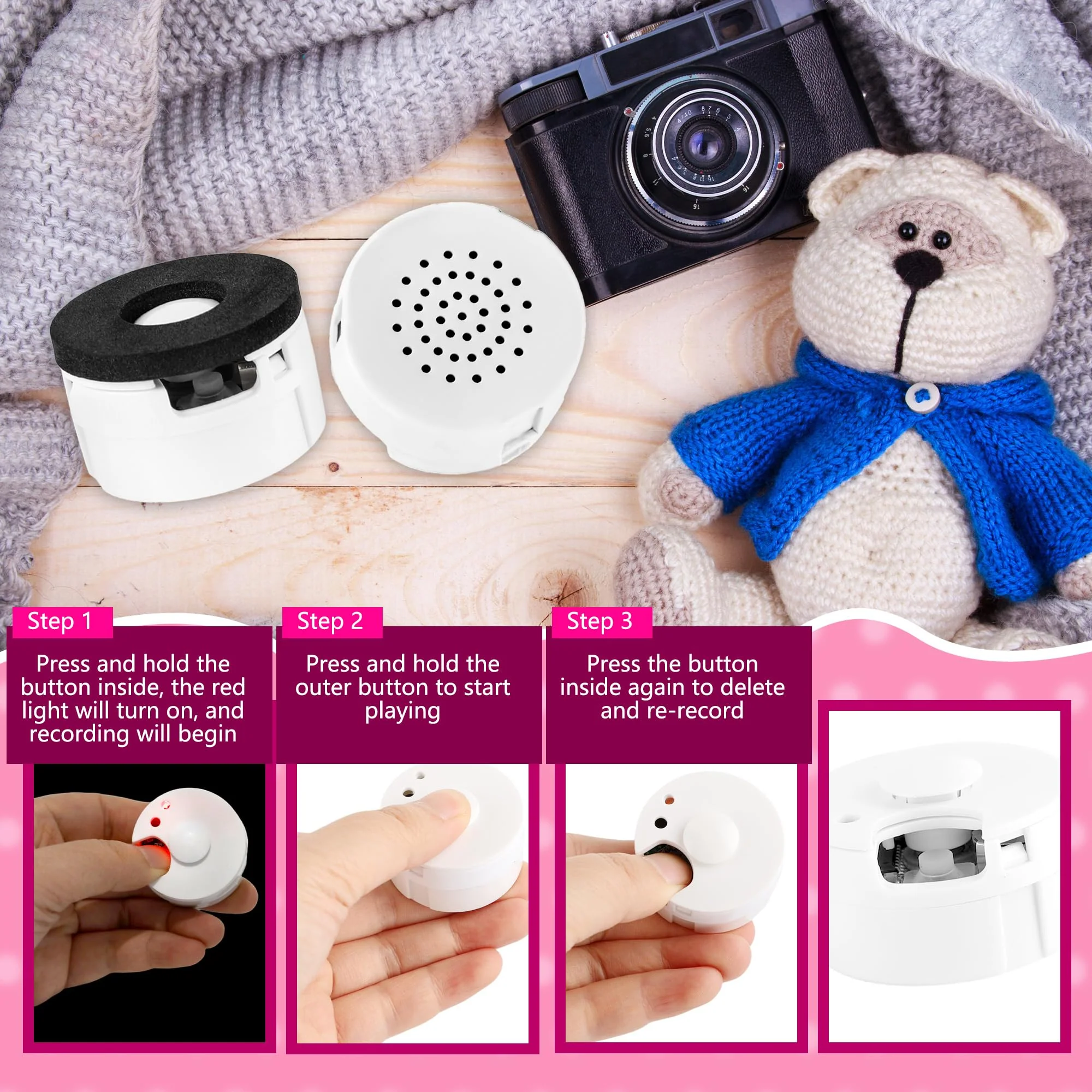 9 Pcs Voice Recorder Recordable Sound Module for Stuffed Animal Bear Doll Plush Toy Pillow Device Record Custom Message Music Recording Button Box DIY Crafts Birthday (60 Seconds) 60 Seconds - Image 3