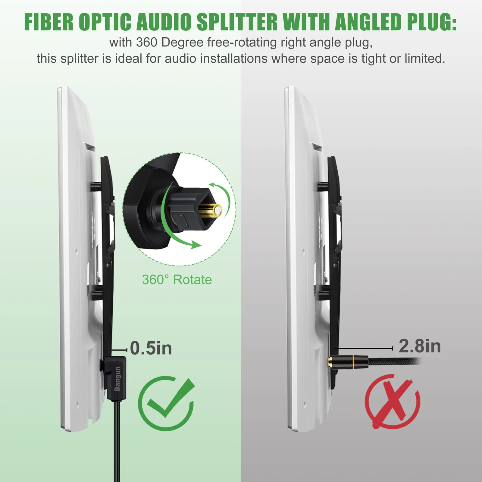 90 Degree Optical Audio Splitter 1 in 2 Out, Digital Toslink Fiber Optical Splitter Audio Adapter (1 Male Input 2 Female Output) for TV, Soundbar right angle plug - Image 2