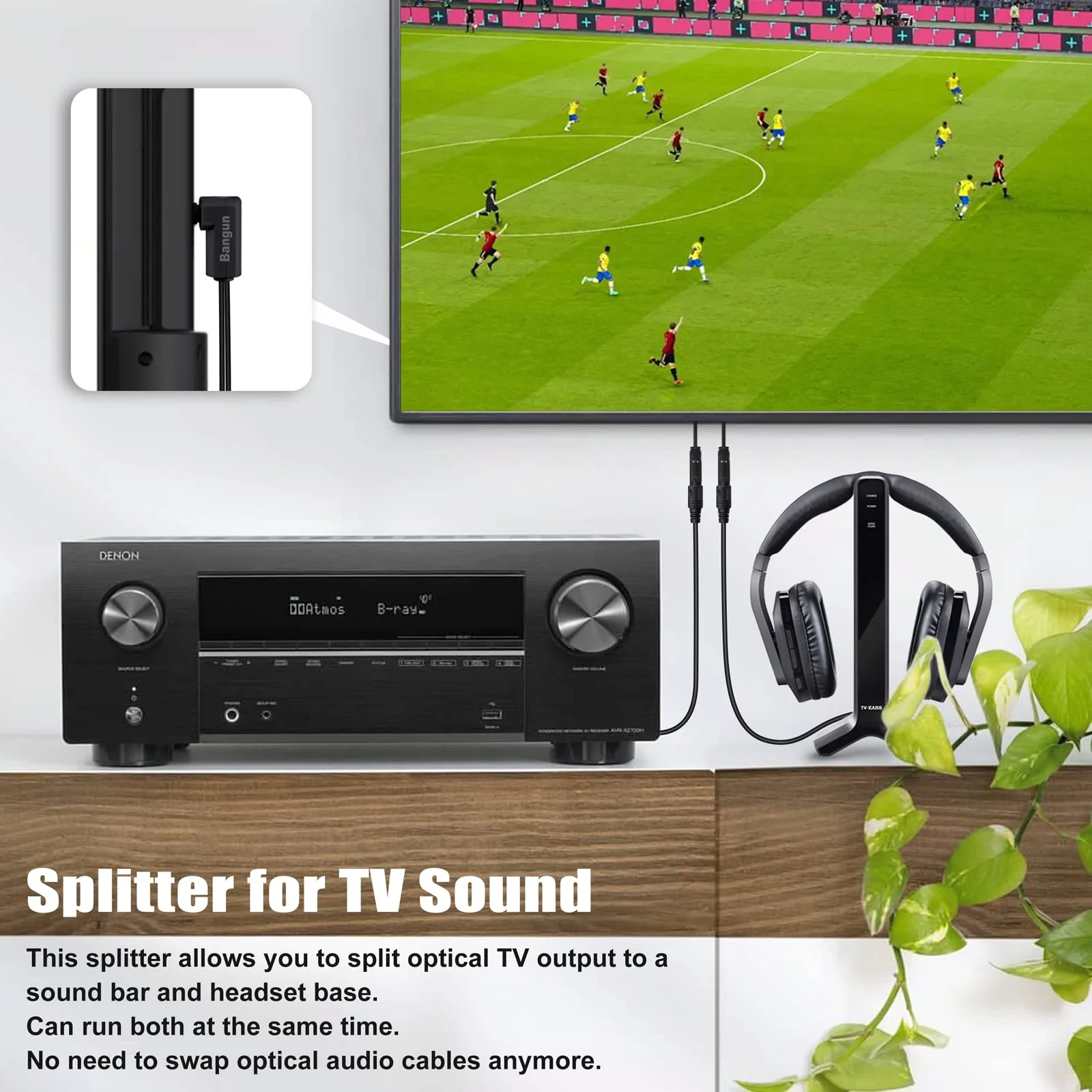 90 Degree Optical Audio Splitter 1 in 2 Out, Digital Toslink Fiber Optical Splitter Audio Adapter (1 Male Input 2 Female Output) for TV, Soundbar right angle plug - Image 3