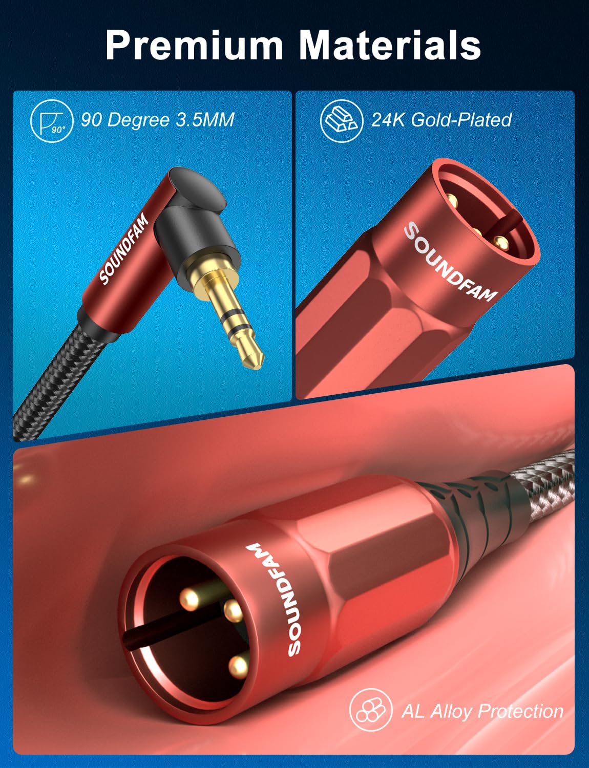 90 Degree Right Angle 3.5mm to XLR Cable Male to Male XLR to 1/8 Inch Cable for Mixing Console, Sound Card, Speaker and More(16 Feet, Wine Red) 16 Feet XLR Male to 3.5MM - Image 3