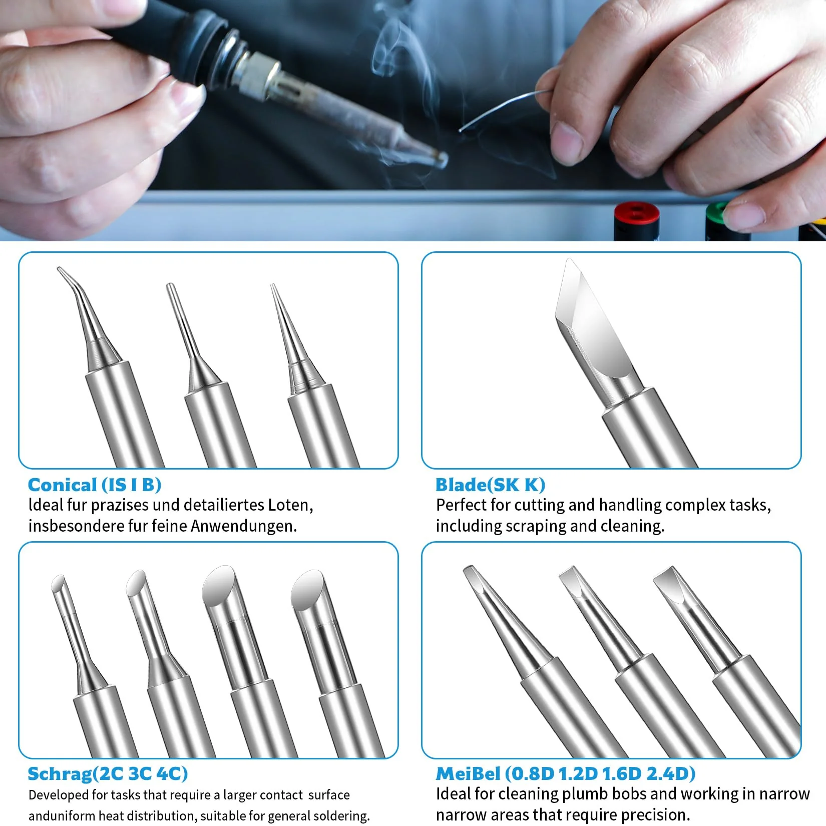 900M Soldering Tips, 14-Piece Soldering Iron Tips Set, Replacement Soldering Tips Set, Welding Tips for Soldering Stations, Compatible with Hakko Yihua Atten More, Soldering Iron Replacement Welding - Image 6