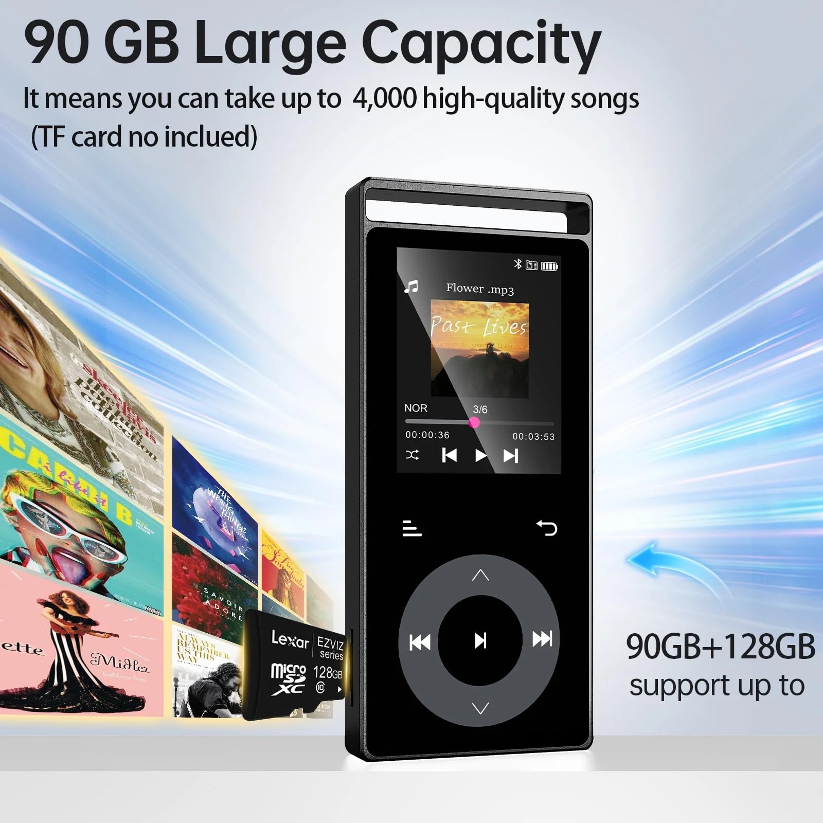 90G MP3 Player with Bluetooth 5.3, MP3 Players Build-in Touch Buttons, E-Book, Color Screen, HiFi Sound Portable Music Player for Kids,Supports up to 128GB, Earphones Included (Black) Black - Image 2