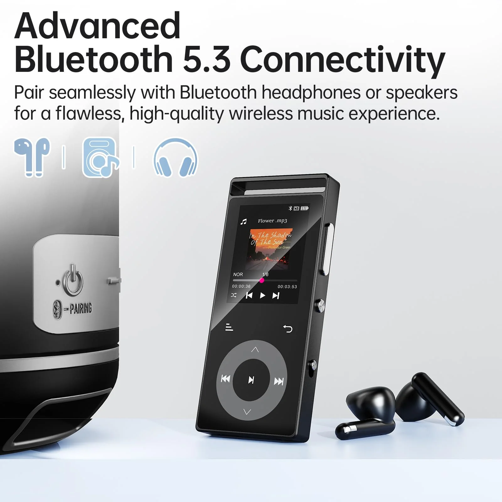 90G MP3 Player with Bluetooth 5.3, MP3 Players Build-in Touch Buttons, E-Book, Color Screen, HiFi Sound Portable Music Player for Kids,Supports up to 128GB, Earphones Included (Black) Black - Image 5