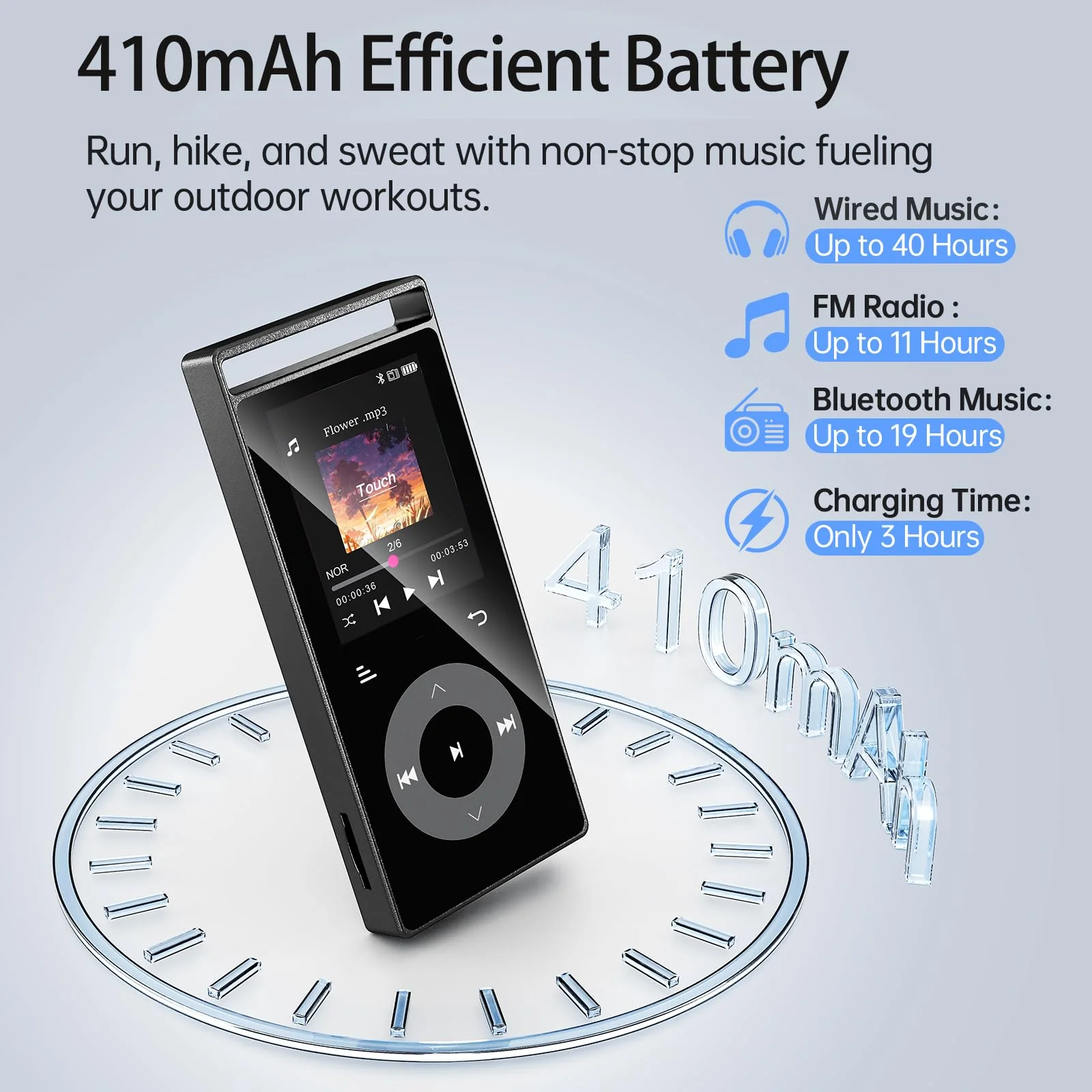 90G MP3 Player with Bluetooth 5.3, MP3 Players Build-in Touch Buttons, E-Book, Color Screen, HiFi Sound Portable Music Player for Kids,Supports up to 128GB, Earphones Included (Black) Black - Image 7