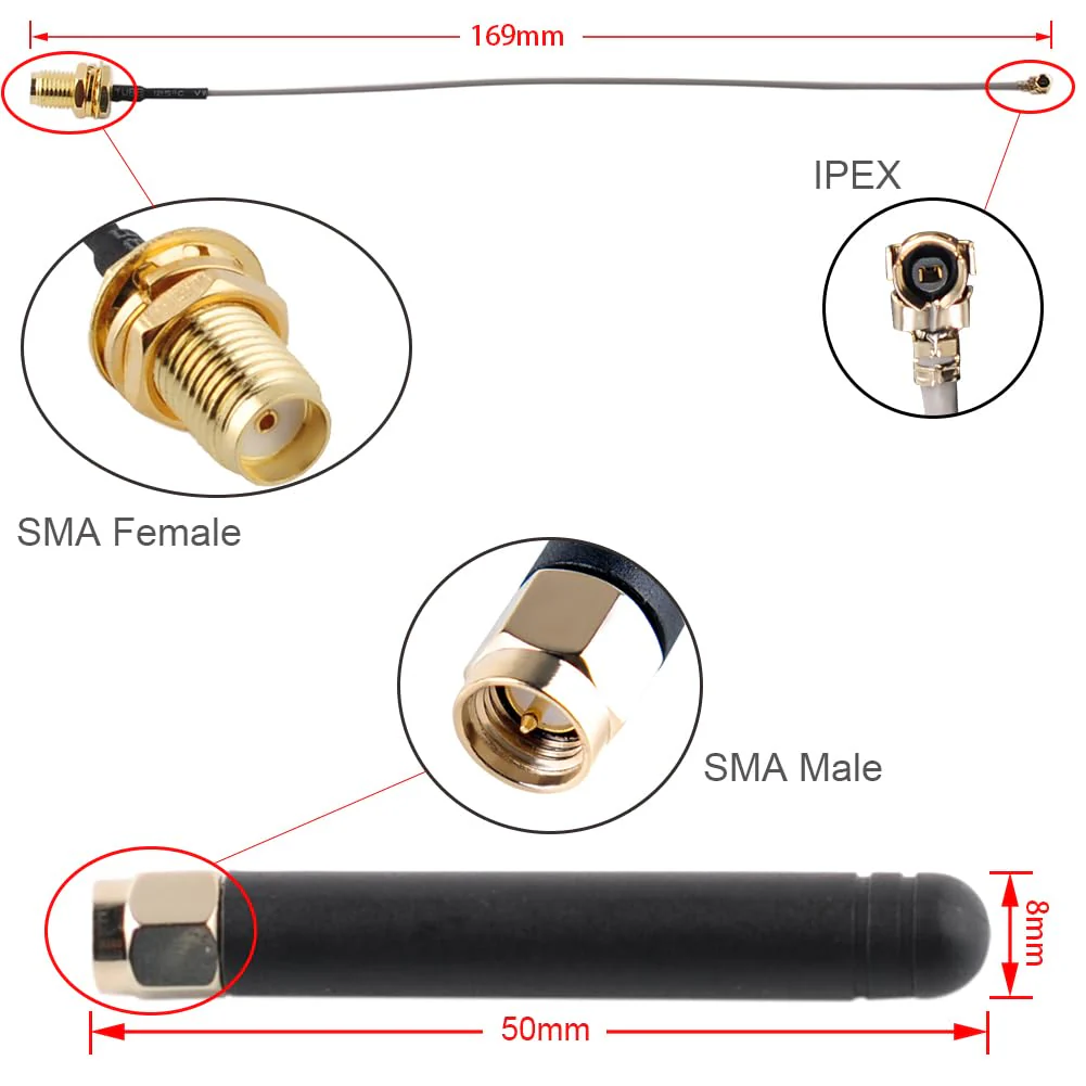 915MHz LoRa Antenna 2dBi U.FL to SMA Connector for Heltec 915 MHz Lora 32 V3 CubeCell HTCC-AB02S LoRa GPS Board (Pack of 4) - Image 2