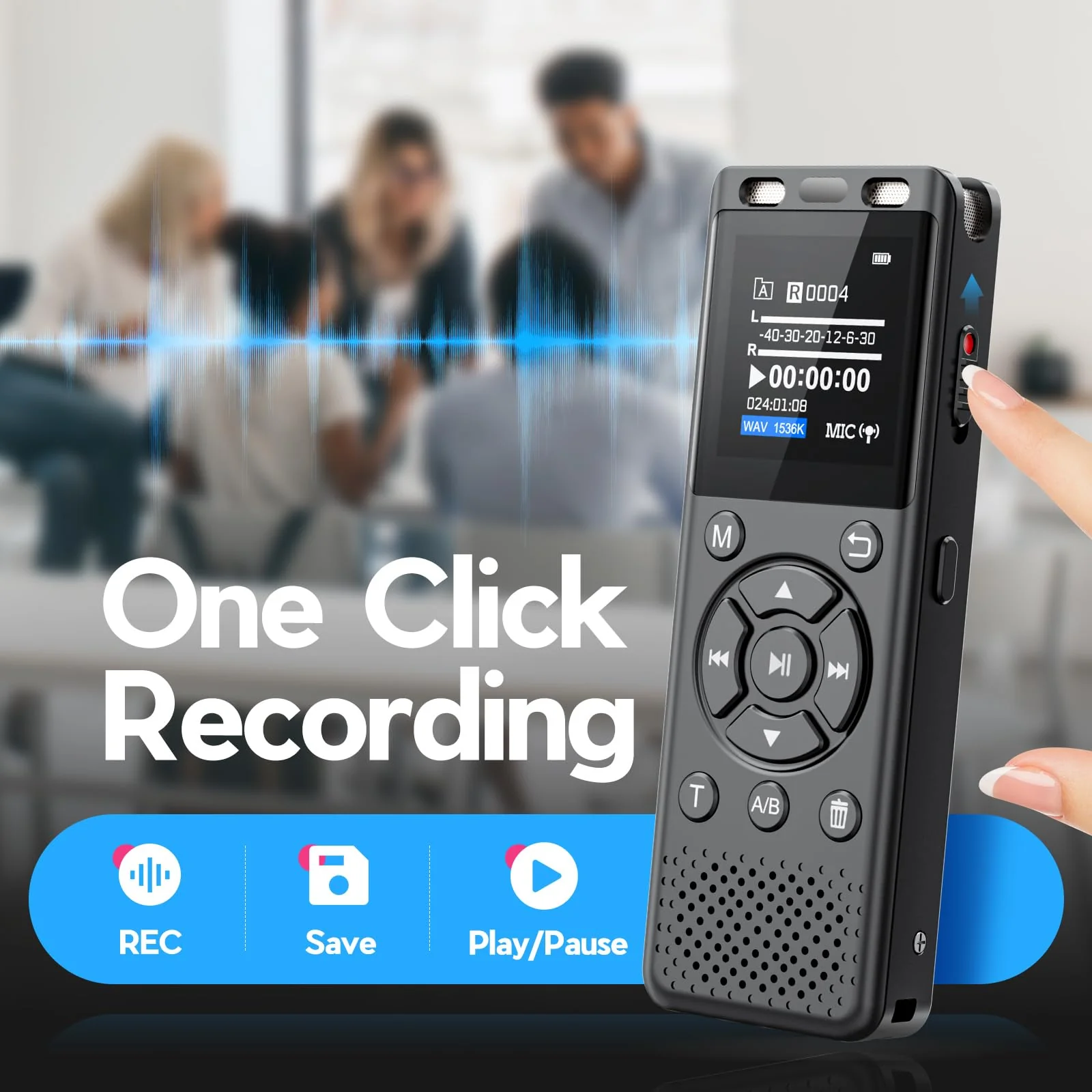96GB Digital Voice Recorder One Click, HD Recording Easy Control Voice Recorder with Playback, Large Screen 7000 Hours Sound Audio Recorder Recording Tape for Lectures Meeting MP3 Player Black - Image 2