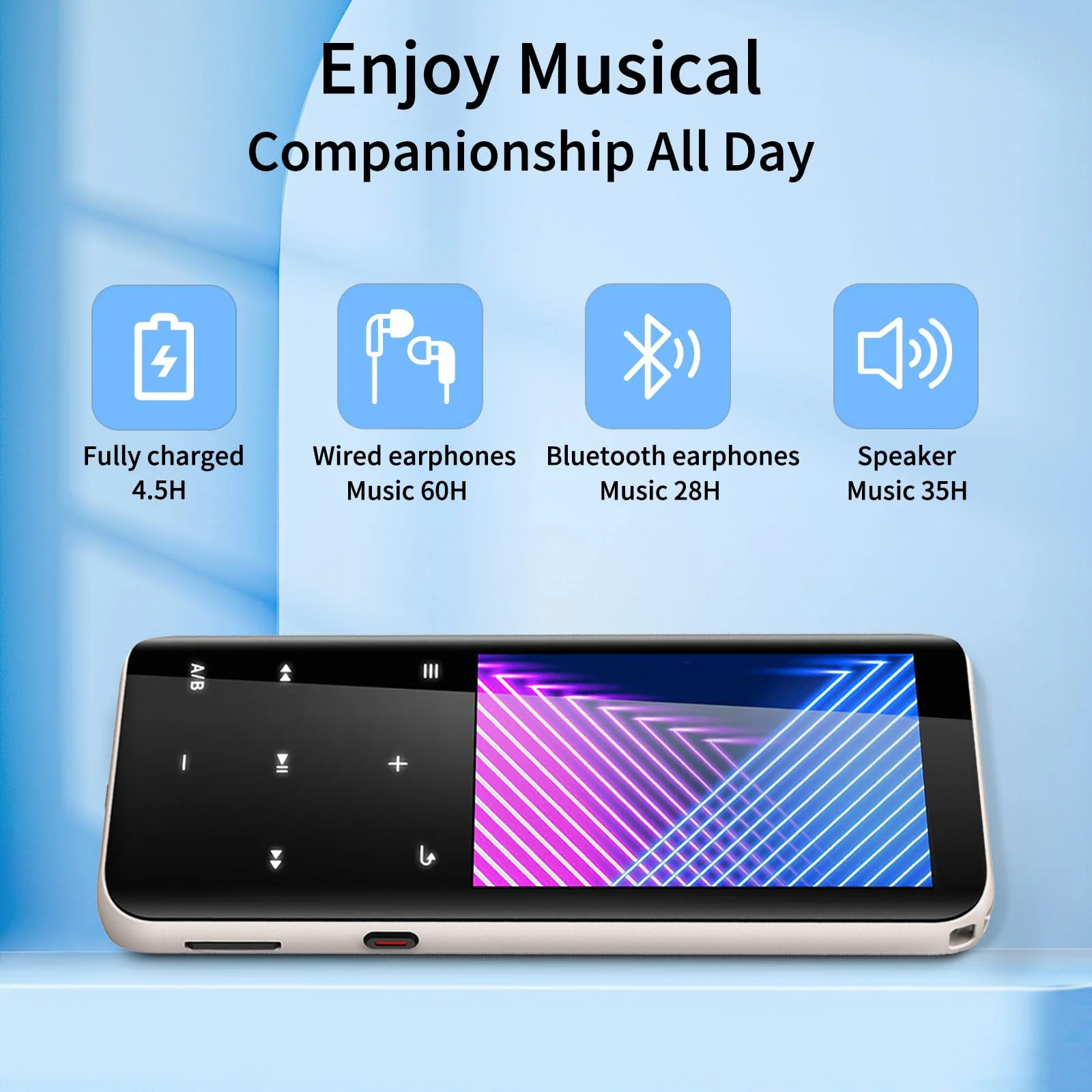 96GB MP3 Players, Music Player with Bluetooth 5.2, Volorful HiFi MP3 Digital Audio Players with HD Speaker, Mini Portable MP3 Player for Kids, Hiking, Traveling, Sports, FM Radio, Recorder (96GB) 96GB - Image 5