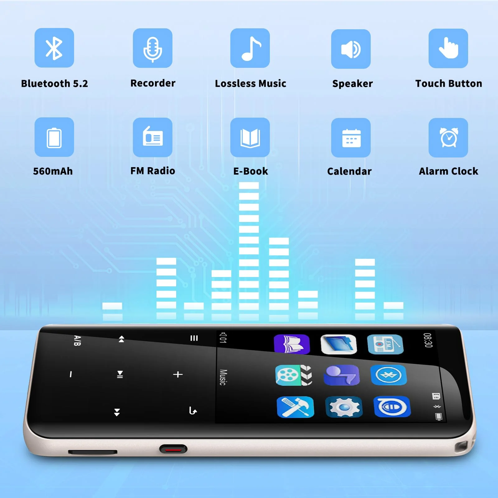 96GB MP3 Players, Music Player with Bluetooth 5.2, Volorful HiFi MP3 Digital Audio Players with HD Speaker, Mini Portable MP3 Player for Kids, Hiking, Traveling, Sports, FM Radio, Recorder (96GB) 96GB - Image 7
