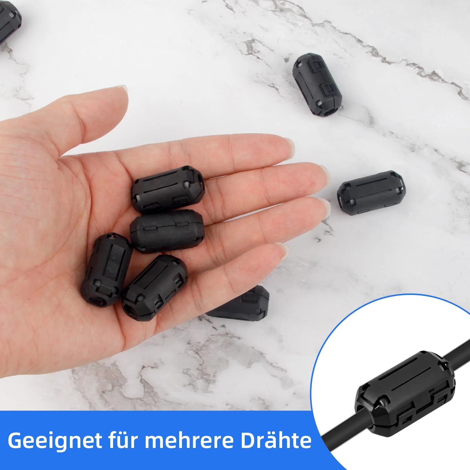 9pcs Ferrite Core for Cable, RFI EMI Folding Ferrite Core for USB Noise Reducer for 3mm/5mm/7mm/9mm/13mm Diameter Cables (Black) - Image 5