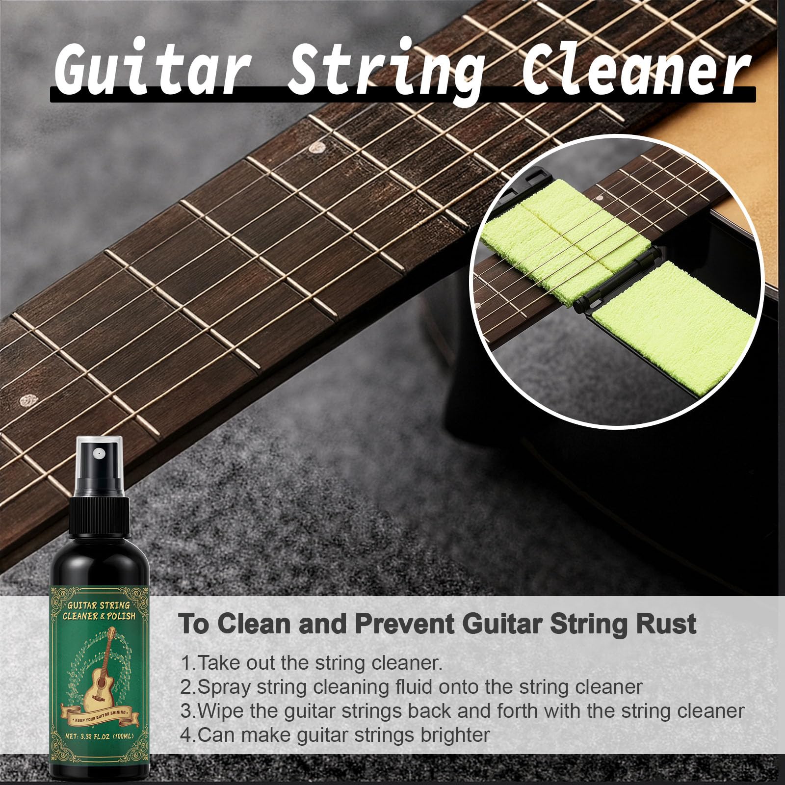 9pcs Guitar Cleaning Kit with Fret Polish, Guitar Cleaner Prevents Wear, Fading, and Cracking, While Keeping Your Instrument in Its Best Appearance and Sound Quality at All Times - Image 3
