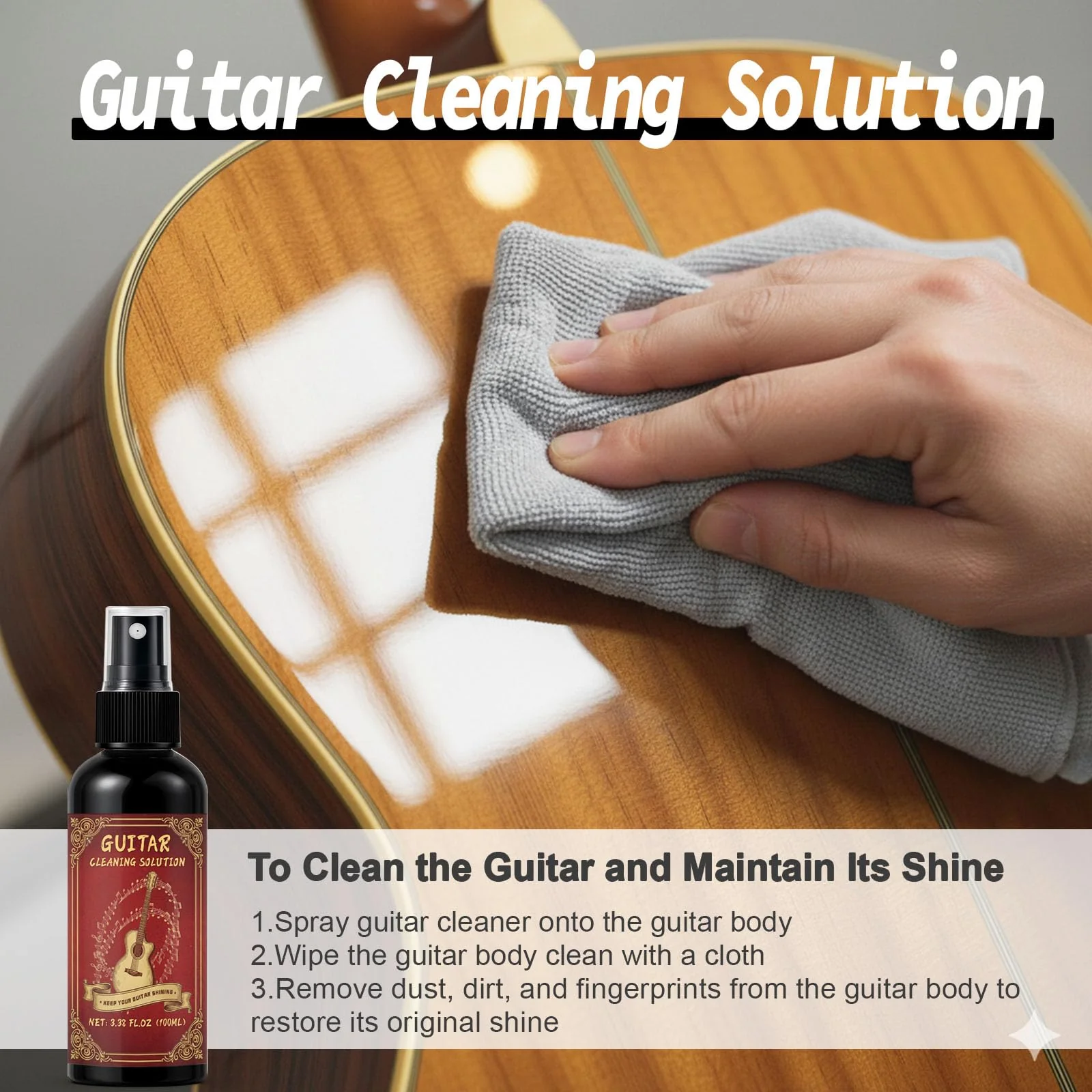 9pcs Guitar Cleaning Kit with Fret Polish, Guitar Cleaner Prevents Wear, Fading, and Cracking, While Keeping Your Instrument in Its Best Appearance and Sound Quality at All Times - Image 4