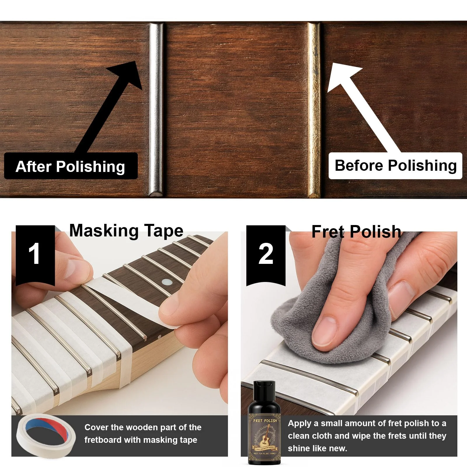 9pcs Guitar Cleaning Kit with Fret Polish, Guitar Cleaner Prevents Wear, Fading, and Cracking, While Keeping Your Instrument in Its Best Appearance and Sound Quality at All Times - Image 5