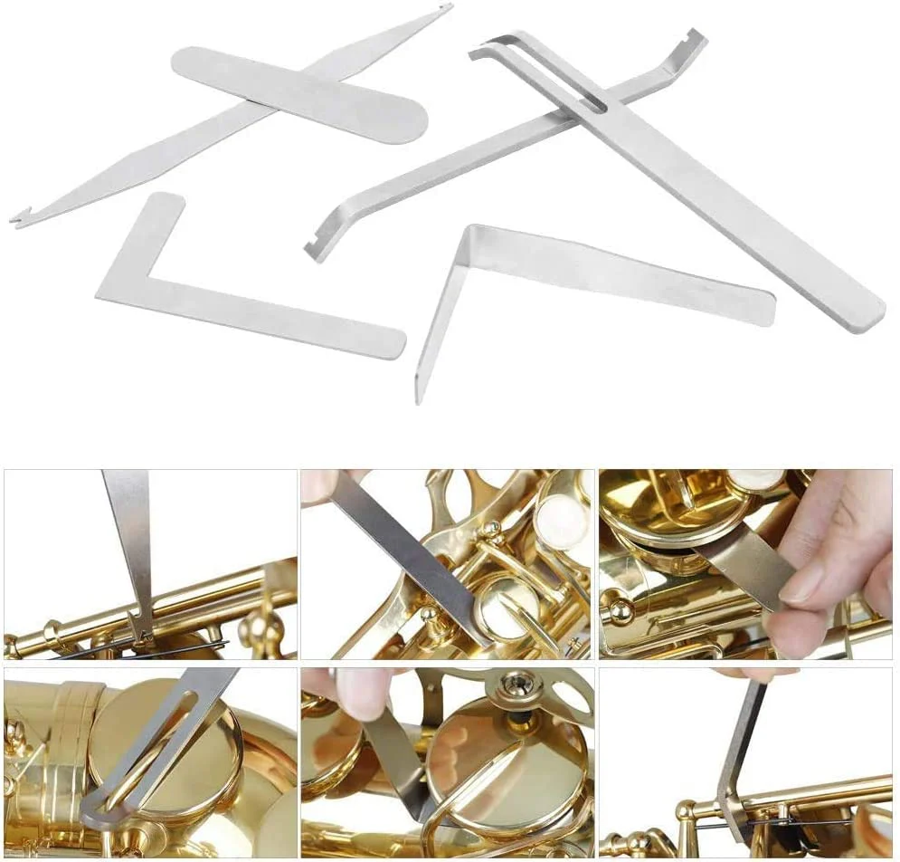 9PCS Saxophone Repair Tool Woodwind Instrument Maintanance Kit Stainless Steel Key Cover Adjusting Spring Hook Trimming Tool Reverse Tweezers Set for Sax Clarinet Oboe Flute Piccolo - Image 4