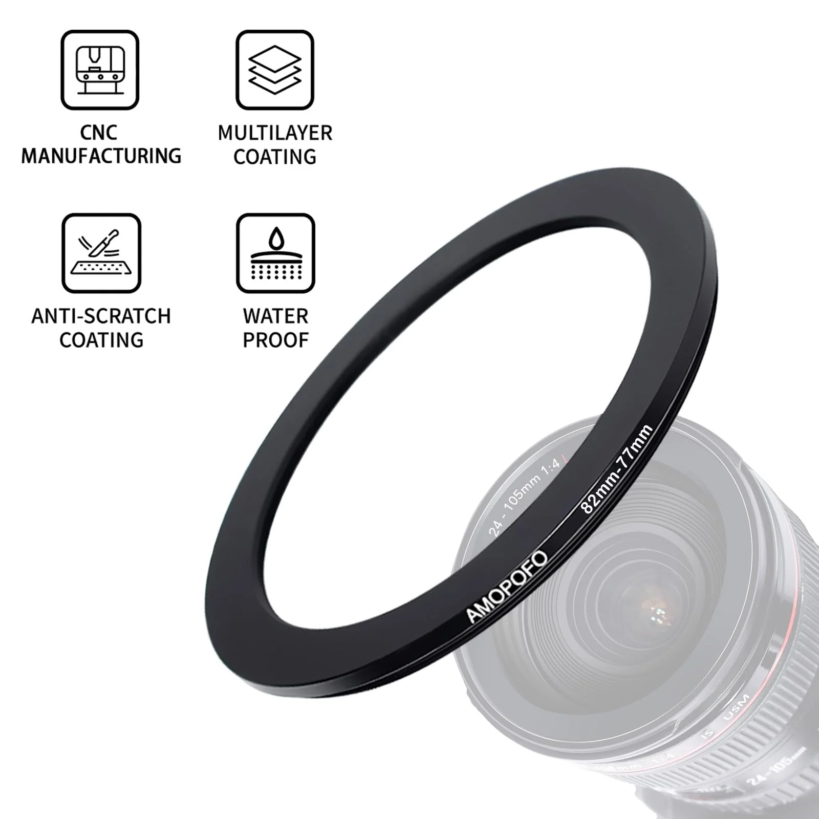 9pcs Step Down Ring Set,Camera Lens Adapter Ring 82-77mm/77-72mm/72-67mm/67-62mm/62-58mm/58-55mm/55-52mm/52-49mm/49-40.5mm.Made of CNC Machined Aluminum - Image 2