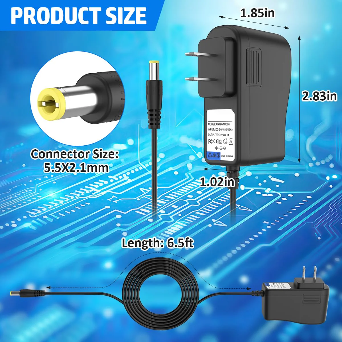 9V AC Power Supply Adapter for Boss Katana-Mini Battery Powered Guitar Amplifier Replaces Boss PSA-120S Guitar Distortion Effects Pedal DS-1 RC-1 RC-3 TU-2 PSB-1U PSB1U Charger Cable Cord (6.5 ft) - Image 2