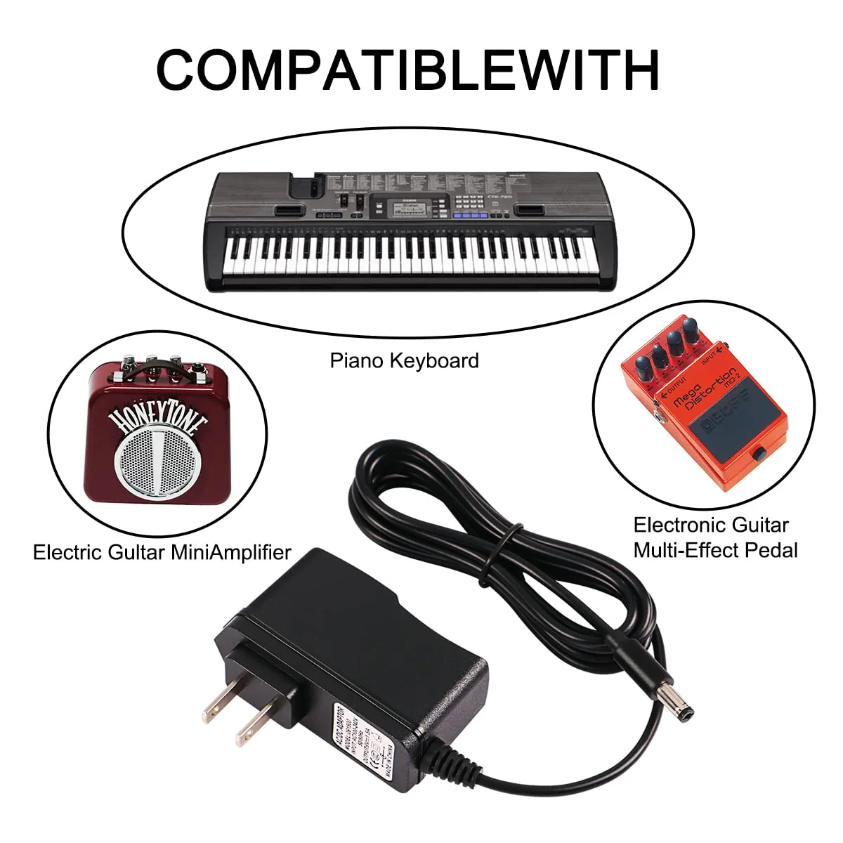 9V AC Power Supply Adapter for Boss PSA-120S Guitar Distortion Effects Pedal DS-1 RC-1 RC-3 TU-2 TU-3 SD-1 RV-5 RV-6 DD-3 DD-7 DD-20 ME-50 ME-80 GT-10 HM-2 GT-1B Charger Cable Cord (6 ft) - Image 2