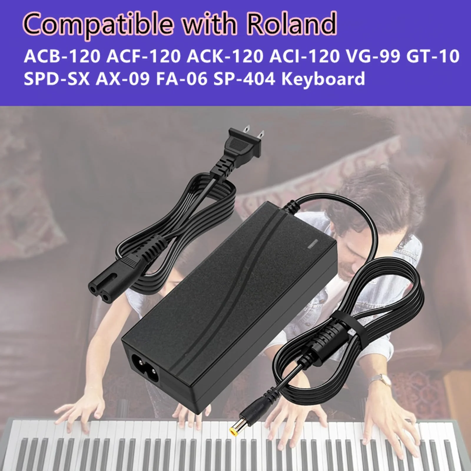 9VAC/DC Power Adapter-Charger Power Cord Fits for Roland Electronic Keyboard PSB-120 PSB-1U Compatible with Roland ACB-120 ACF-120 ACK-120 ACI-120 VG-99 GT-10 SPD-SX AX-09 FA-06 SP-404 Keyboard - Image 3
