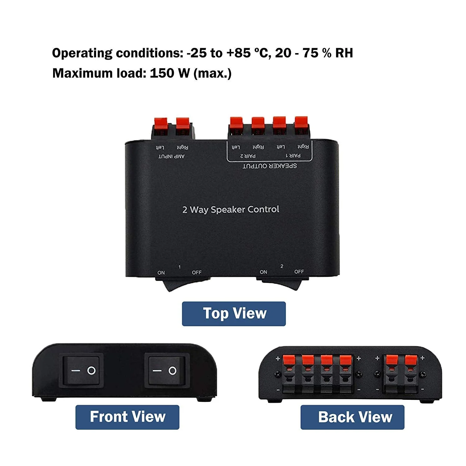 A ADWITS 2-Channel Speaker Switcher Selector Box with Terminal Claps 150W RMS per Channel, Black 2-ZONE SPEAKER SWITCH - Image 3