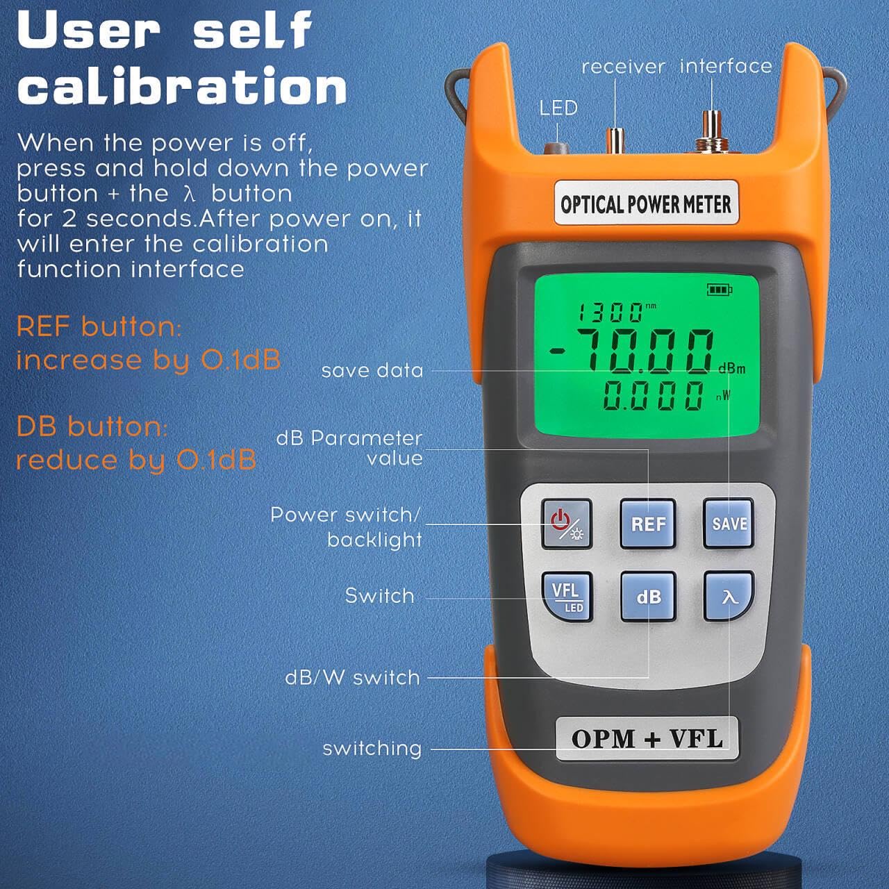 A-G710B Fiber Optic Power Meter Integrated Machine 30-70~+10dbm with LC Adapter SC/FC/ST Interface Adapter Fiber Optic Cable Tester Optical Power Meter - Image 5