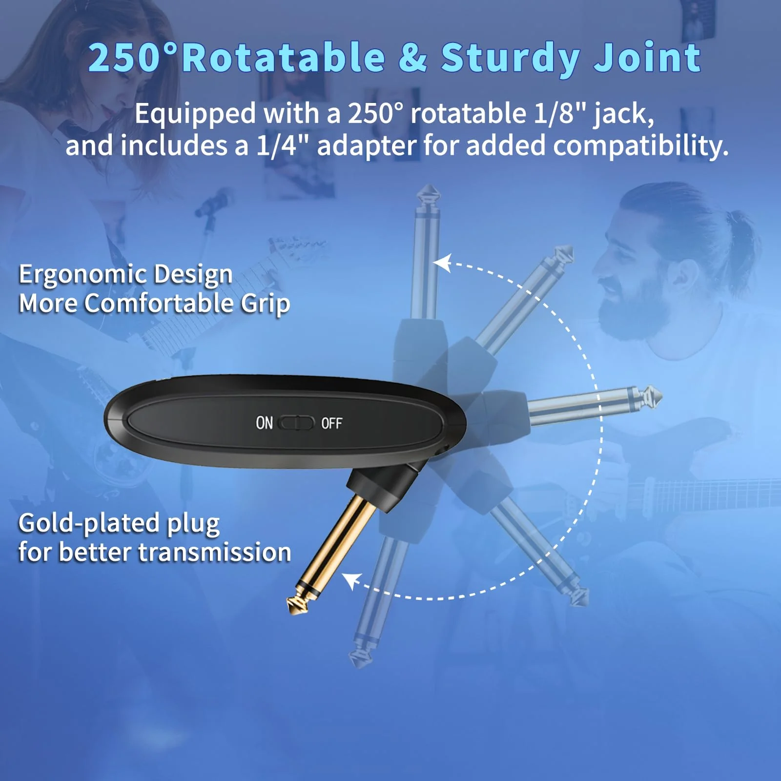 A10 Wireless Guitar System, 2.4GHz Rechargeable Transmitter Receiver, 24-bit 48KHz Audio, 100ft Range, No Latency, Plug and Play for Electric Guitar & Bass Accessories - Image 5