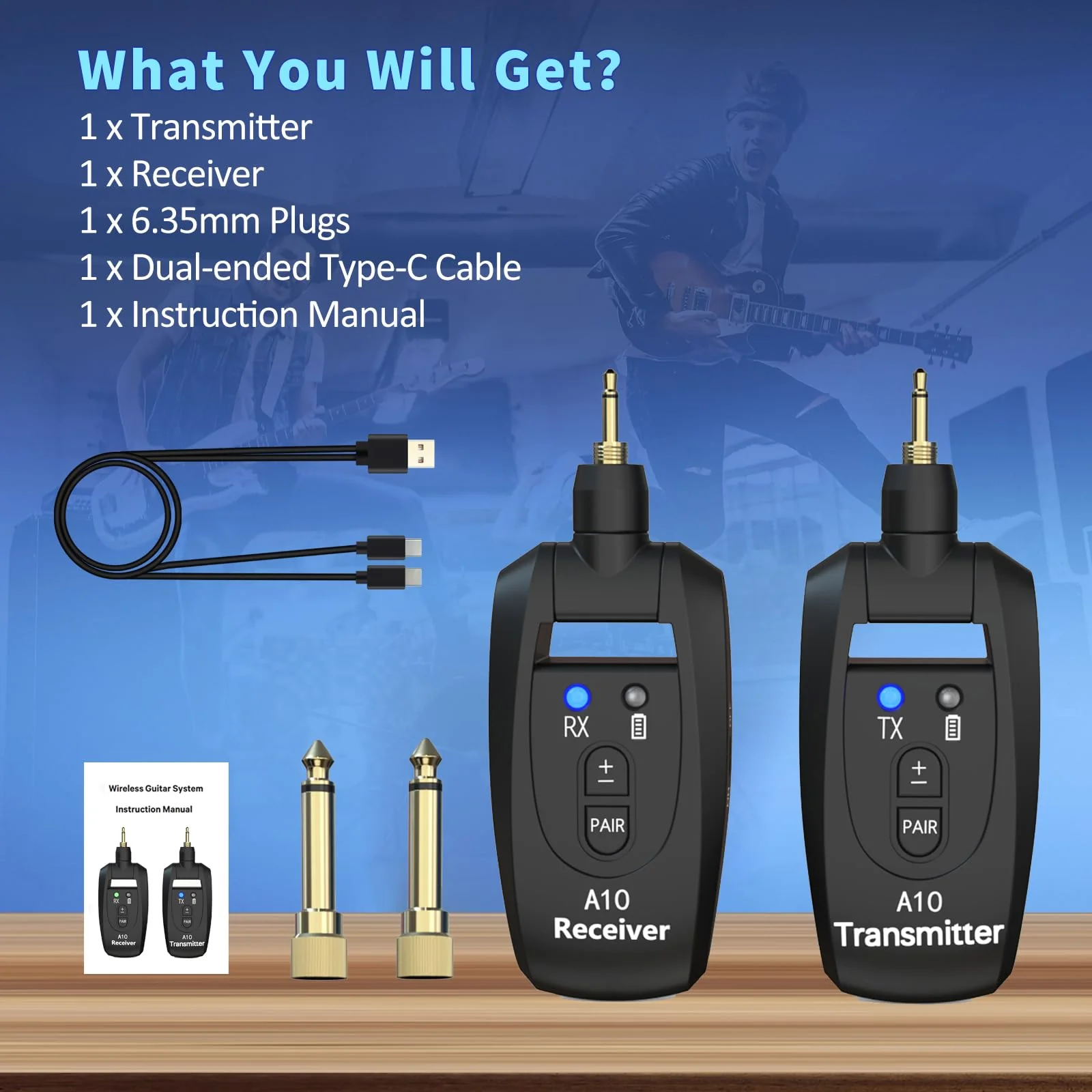 A10 Wireless Guitar System, 2.4GHz Rechargeable Transmitter Receiver, 24-bit 48KHz Audio, 100ft Range, No Latency, Plug and Play for Electric Guitar & Bass Accessories - Image 8