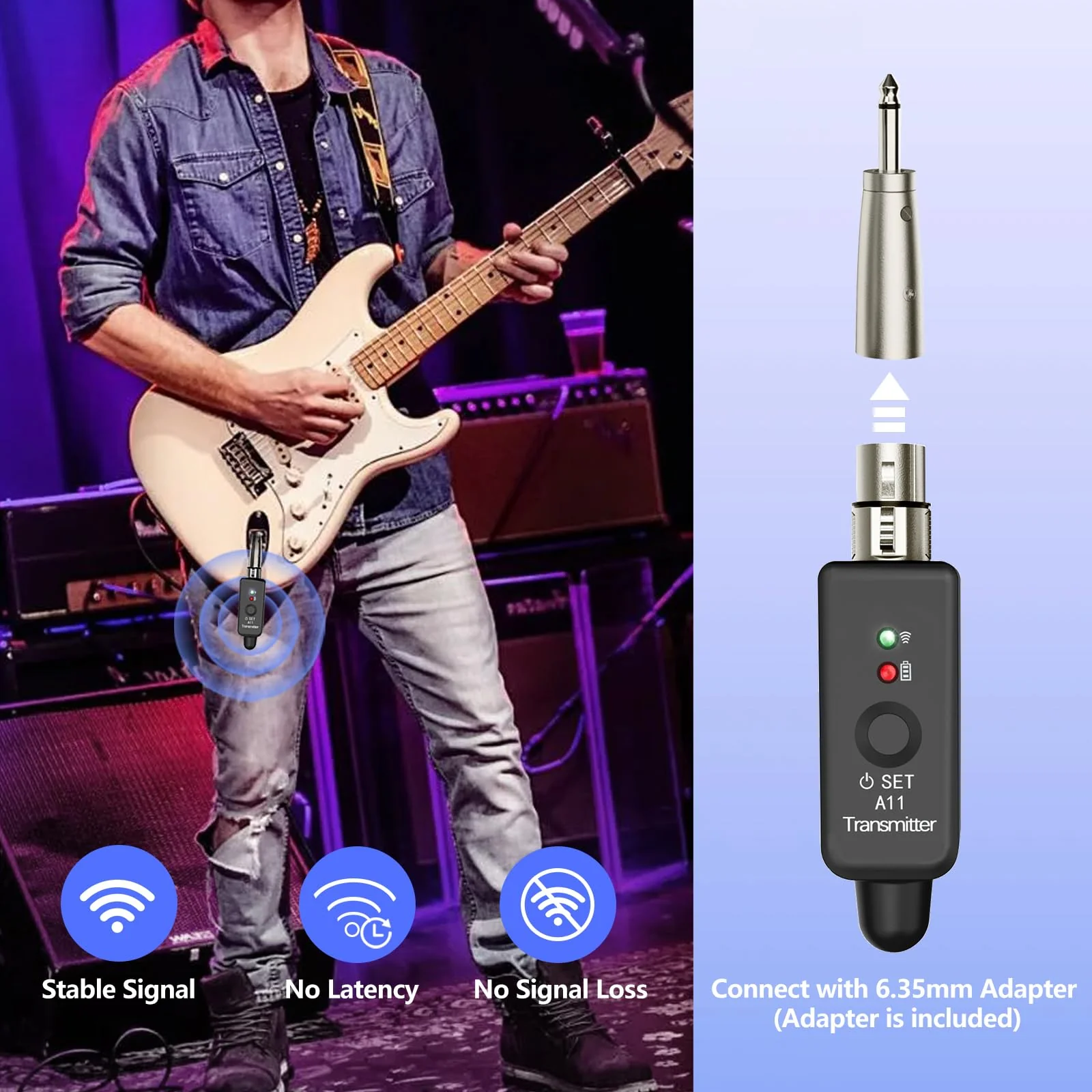 A11 Wireless Microphone System, 2.4GHz XLR Transmitter and Receiver for Dynamic Microphone, Audio Mixer, PA System, 100ft Range, Ultra-Low Latency, Rechargeable Battery (A11-2(2TX+1RX)) A11-2(2TX+1RX) - Image 7