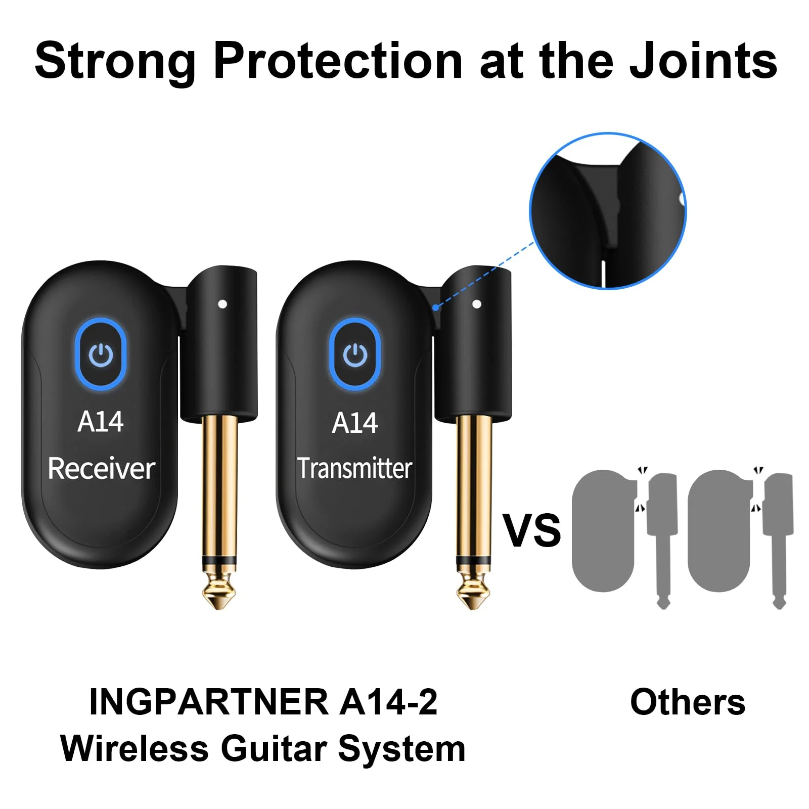 A14 Wireless Guitar System 2.4GHz 2 Modes, Thumb-Size, 90° Rotatable, Wireless Guitar Transmitter Receiver 100ft Range, Plug & Play for Guitar, Bass, Violin, Keyboard - Black (2TX + 1RX) 2TX + 1RX - Image 8