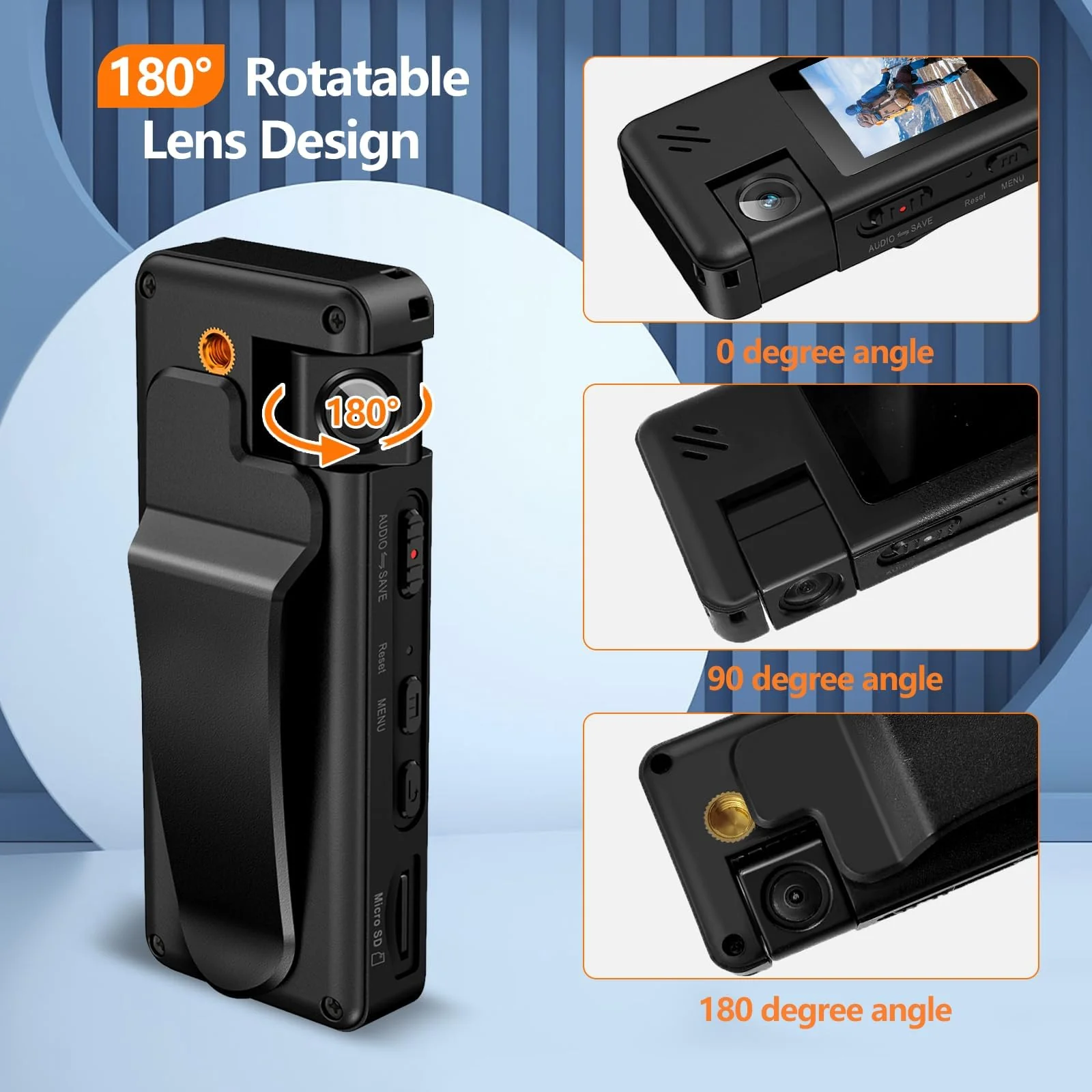 A32 64GB Body Camera, Portable Body Cam with 180° Rotatable Lens and Motion Detection, 1080P Camcorder with Audio and Video Recording for Outdoors Sports Police Delivery Cycling Helmet 64G - Image 6