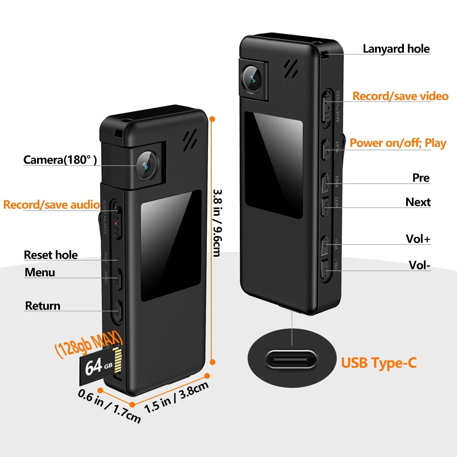 A32 64GB Body Camera, Portable Body Cam with 180° Rotatable Lens and Motion Detection, 1080P Camcorder with Audio and Video Recording for Outdoors Sports Police Delivery Cycling Helmet 64G - Image 7