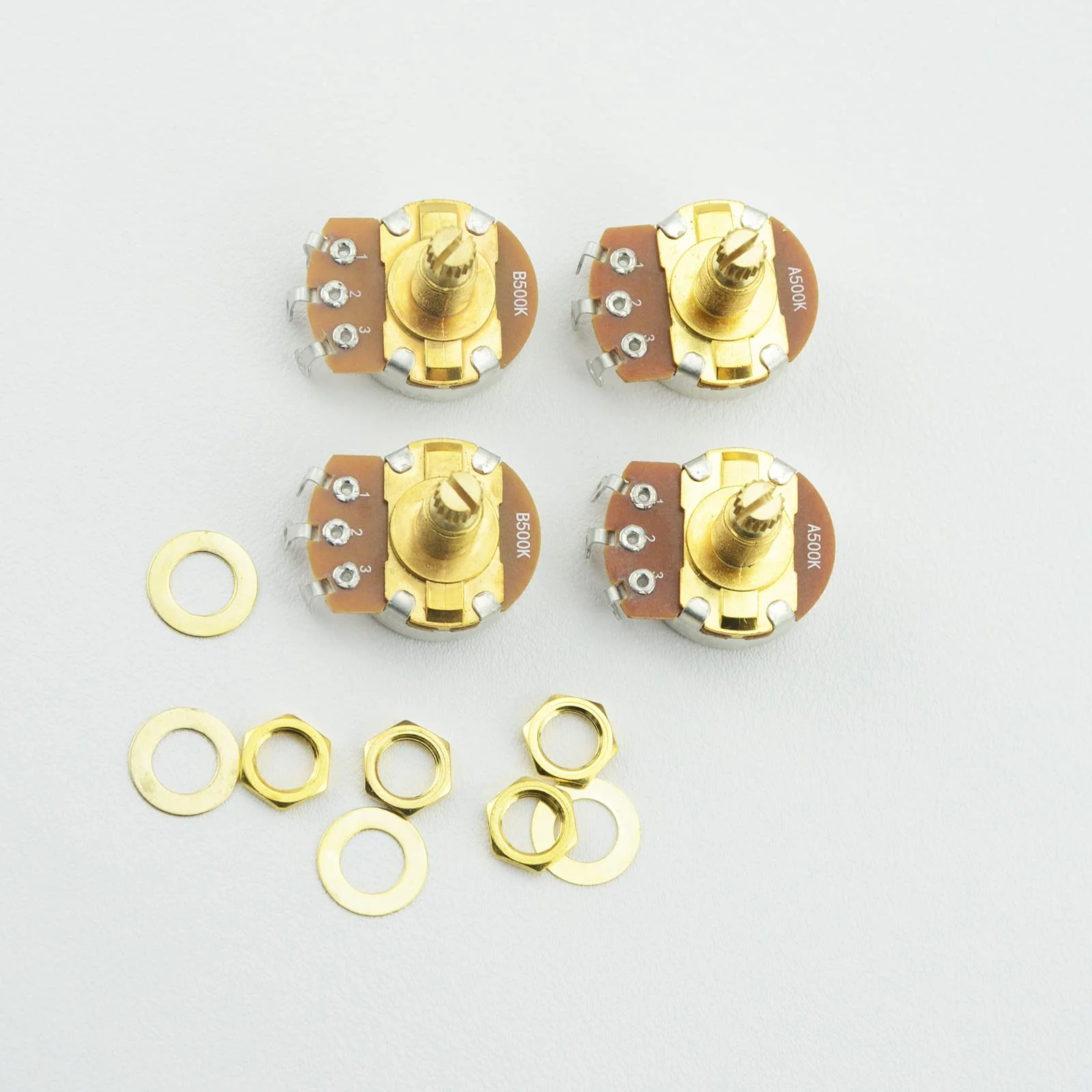 A500K B500K-OHM Guitar Potentiometer 18mm Long Split Shaft Pots Audio Volume Tone Pots Guitar Potentiometers for Electric Guitar and Bass (Set of 4) - Image 3