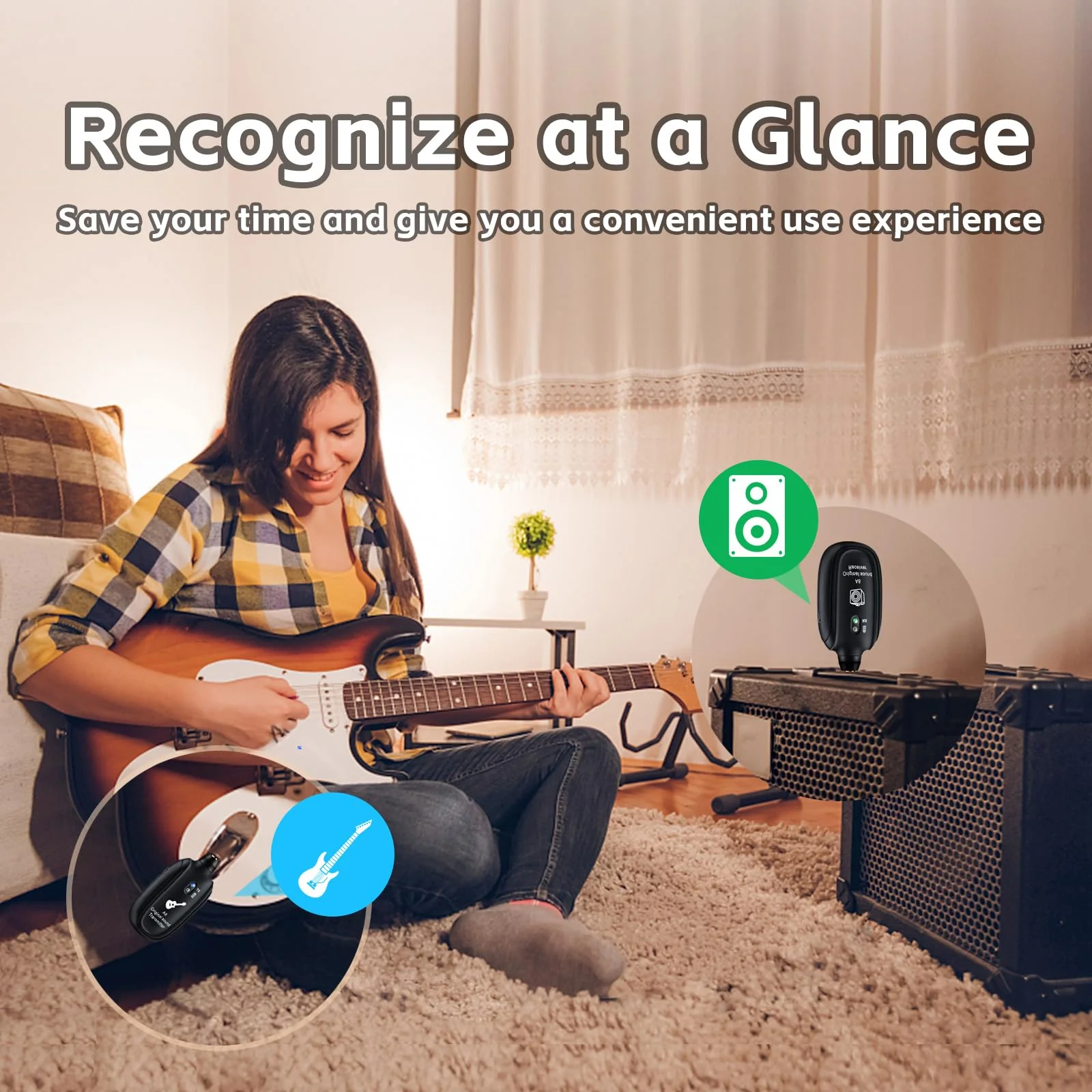 A8 Wireless Guitar Transmitter Receiver System, 2.4GHz Rechargeable, 24-bit/48KHz Audio, Low Latency <4ms for Electric Guitar & Bass, Wireless Audio Transmitter & Receiver (A8(1TX+1RX)) A8(1TX+1RX) - Image 3