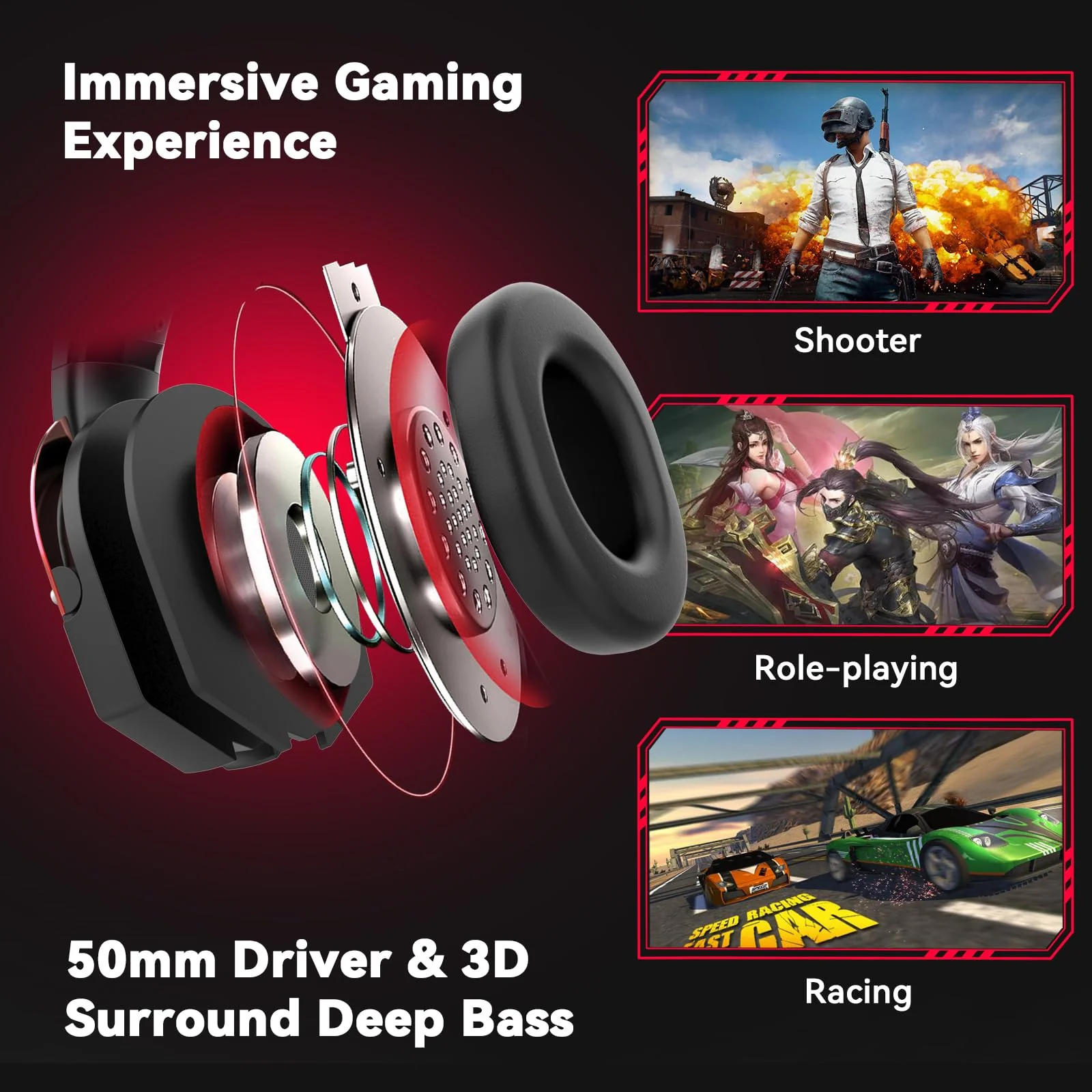 A88 Gaming Headset with Microphone, Stereo Wired Noise Cancelling Over-Ear Headphones with Mic for Pc, Ps5, Xbox One Series X/s, Ps4, Computer, Laptop, Mac, Nintendo, Gamer (Red) Red - Image 2