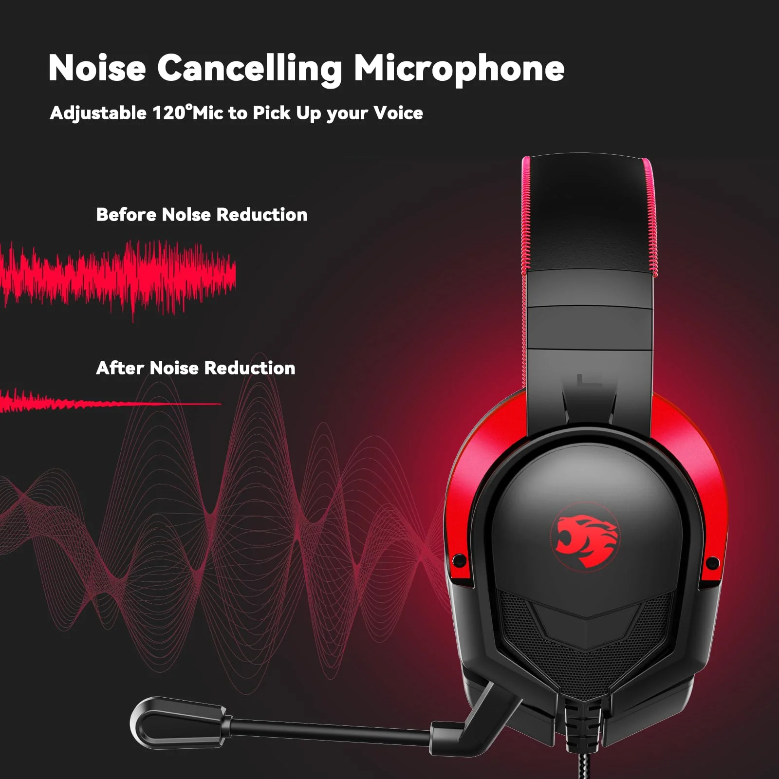 A88 Gaming Headset with Microphone, Stereo Wired Noise Cancelling Over-Ear Headphones with Mic for Pc, Ps5, Xbox One Series X/s, Ps4, Computer, Laptop, Mac, Nintendo, Gamer (Red) Red - Image 3