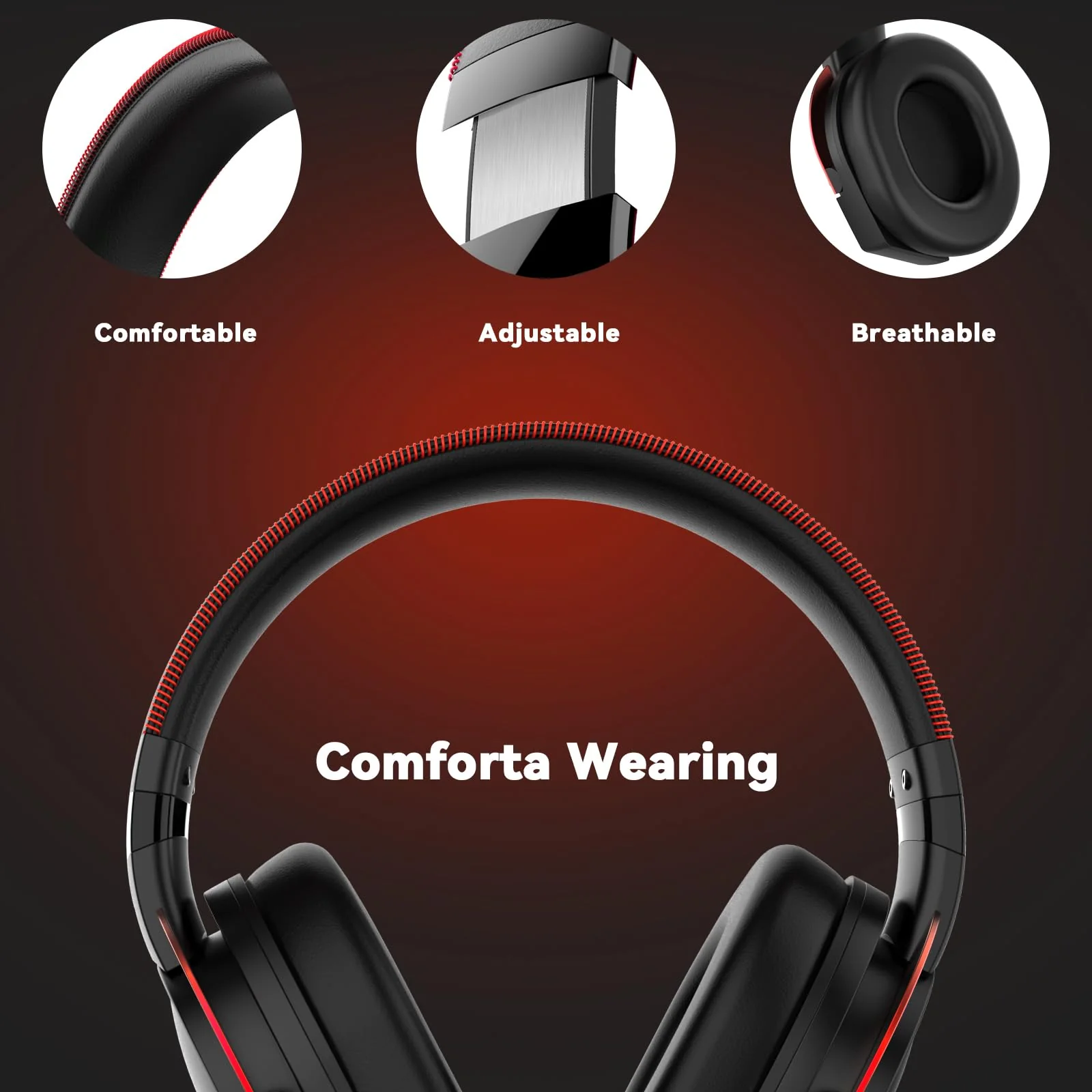 A88 Gaming Headset with Microphone, Stereo Wired Noise Cancelling Over-Ear Headphones with Mic for Pc, Ps5, Xbox One Series X/s, Ps4, Computer, Laptop, Mac, Nintendo, Gamer (Red) Red - Image 4