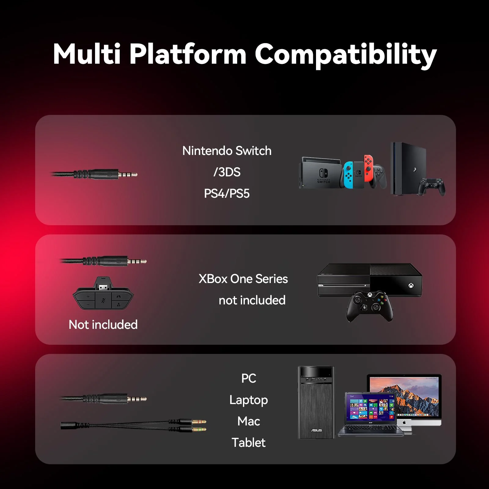 A88 Gaming Headset with Microphone, Stereo Wired Noise Cancelling Over-Ear Headphones with Mic for Pc, Ps5, Xbox One Series X/s, Ps4, Computer, Laptop, Mac, Nintendo, Gamer (Red) Red - Image 5