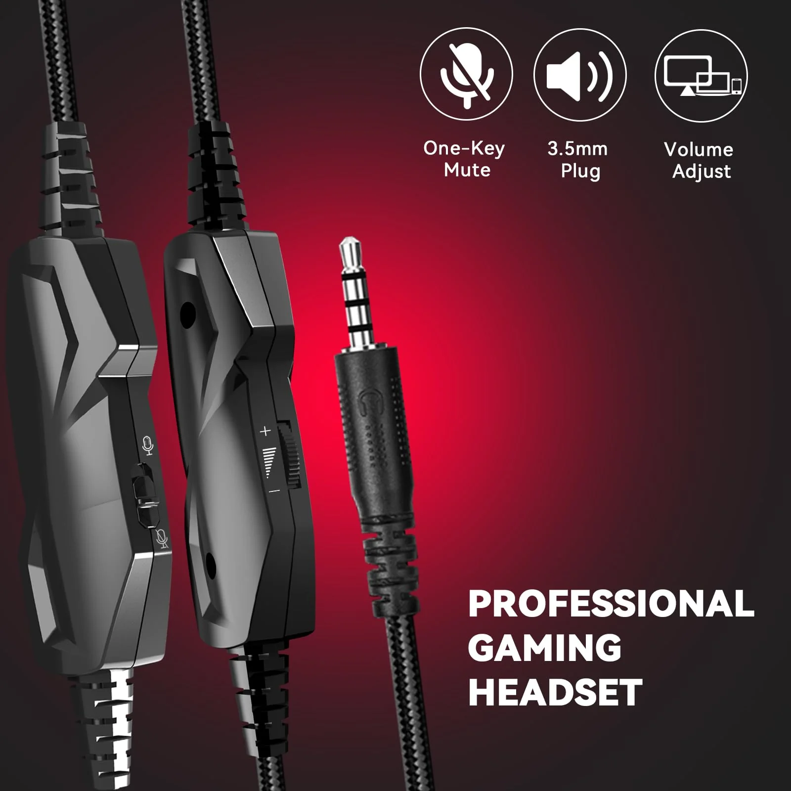 A88 Gaming Headset with Microphone, Stereo Wired Noise Cancelling Over-Ear Headphones with Mic for Pc, Ps5, Xbox One Series X/s, Ps4, Computer, Laptop, Mac, Nintendo, Gamer (Red) Red - Image 6