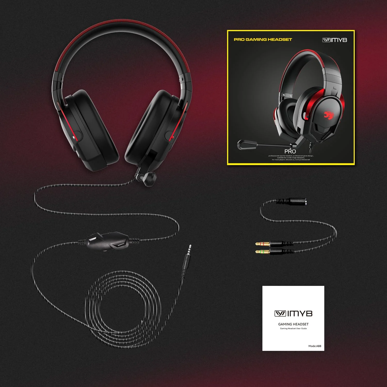 A88 Gaming Headset with Microphone, Stereo Wired Noise Cancelling Over-Ear Headphones with Mic for Pc, Ps5, Xbox One Series X/s, Ps4, Computer, Laptop, Mac, Nintendo, Gamer (Red) Red - Image 7